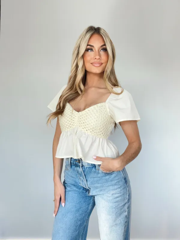 Ivory Crochet Babydoll Top sold by LANE 201