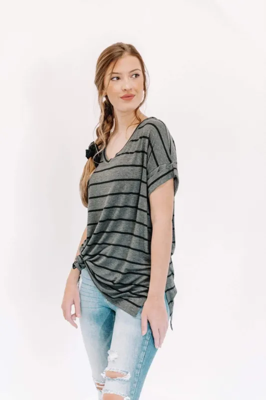 Charcoal/Black Striped Cozy Tee sold by LANE 201