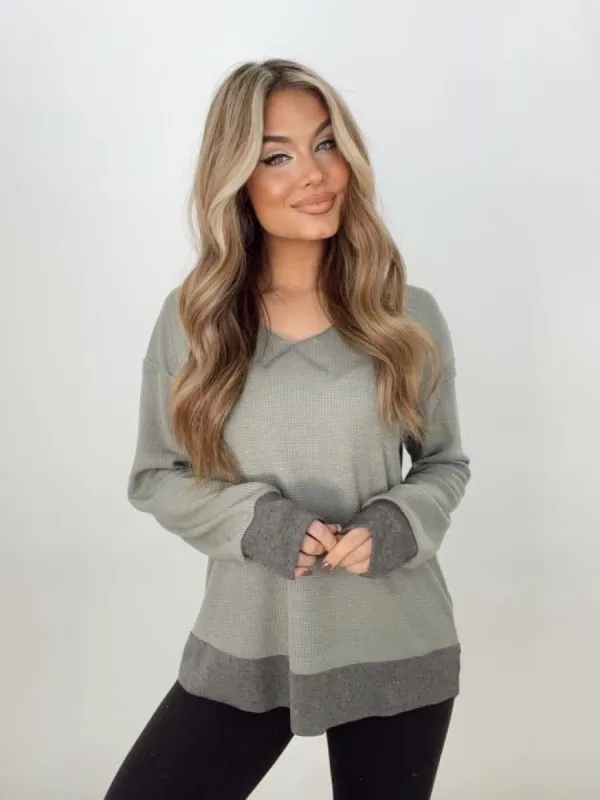 Olive Waffle Knit Top sold by LANE 201