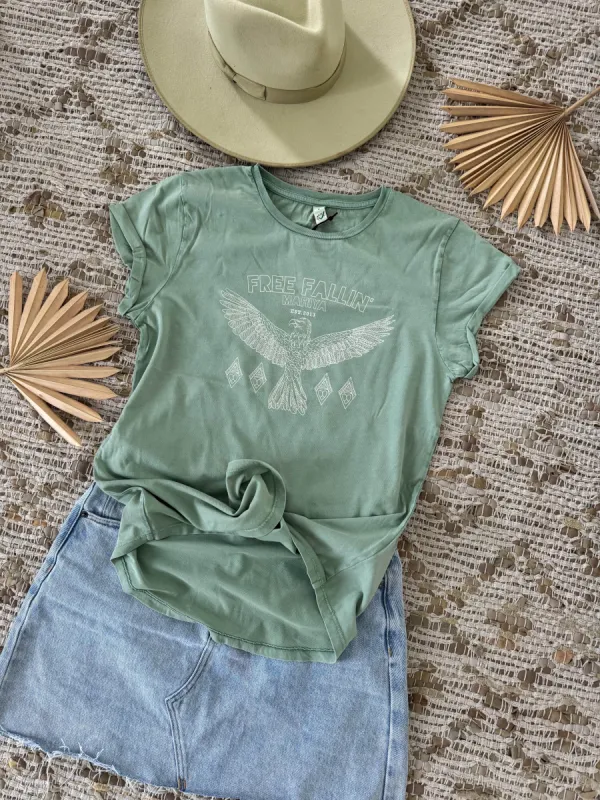 Free Fallin Organic Cotton Tee - Sage sold by Mahiya