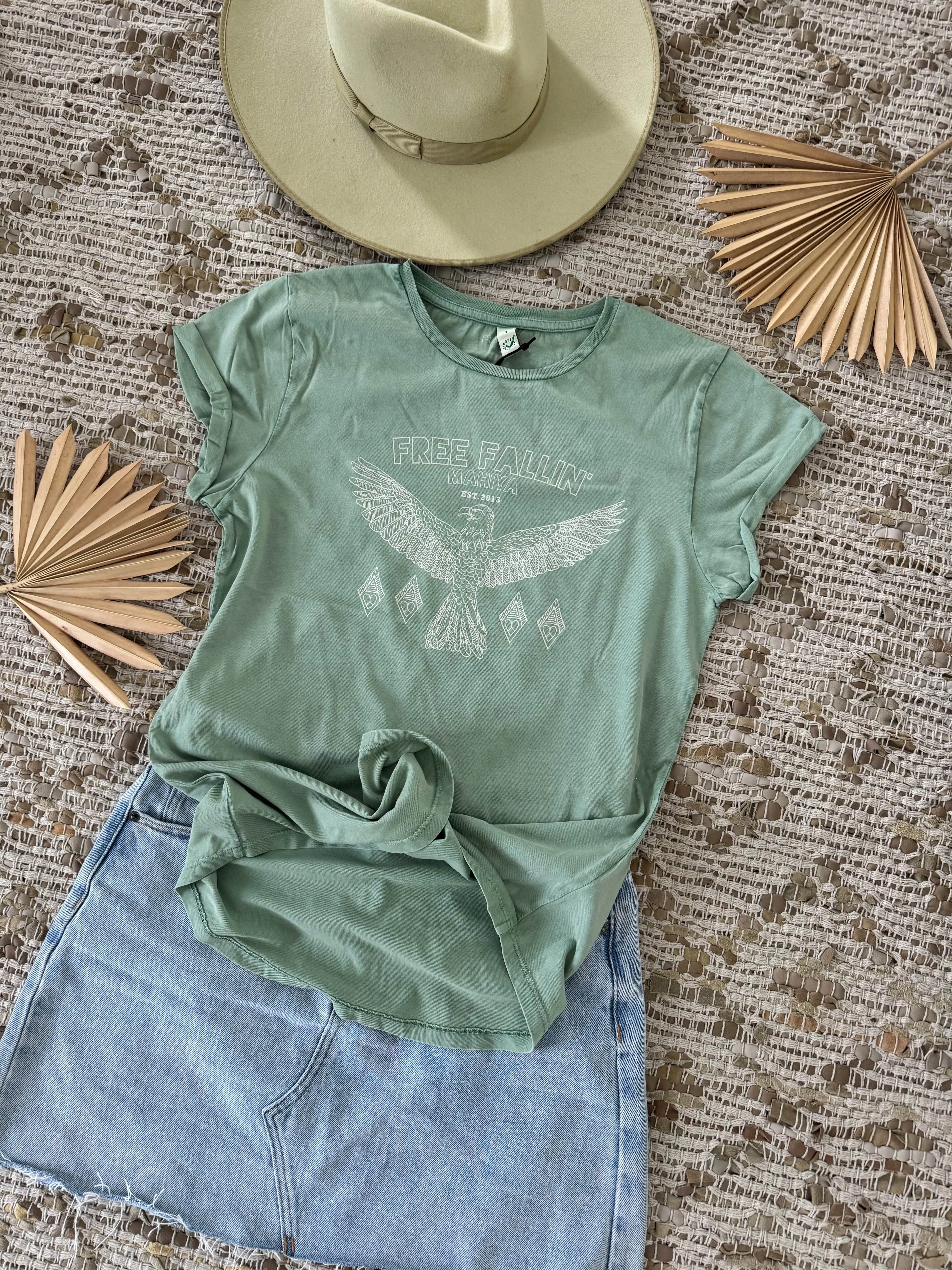 Free Fallin Organic Cotton Tee - Sage sold by Mahiya