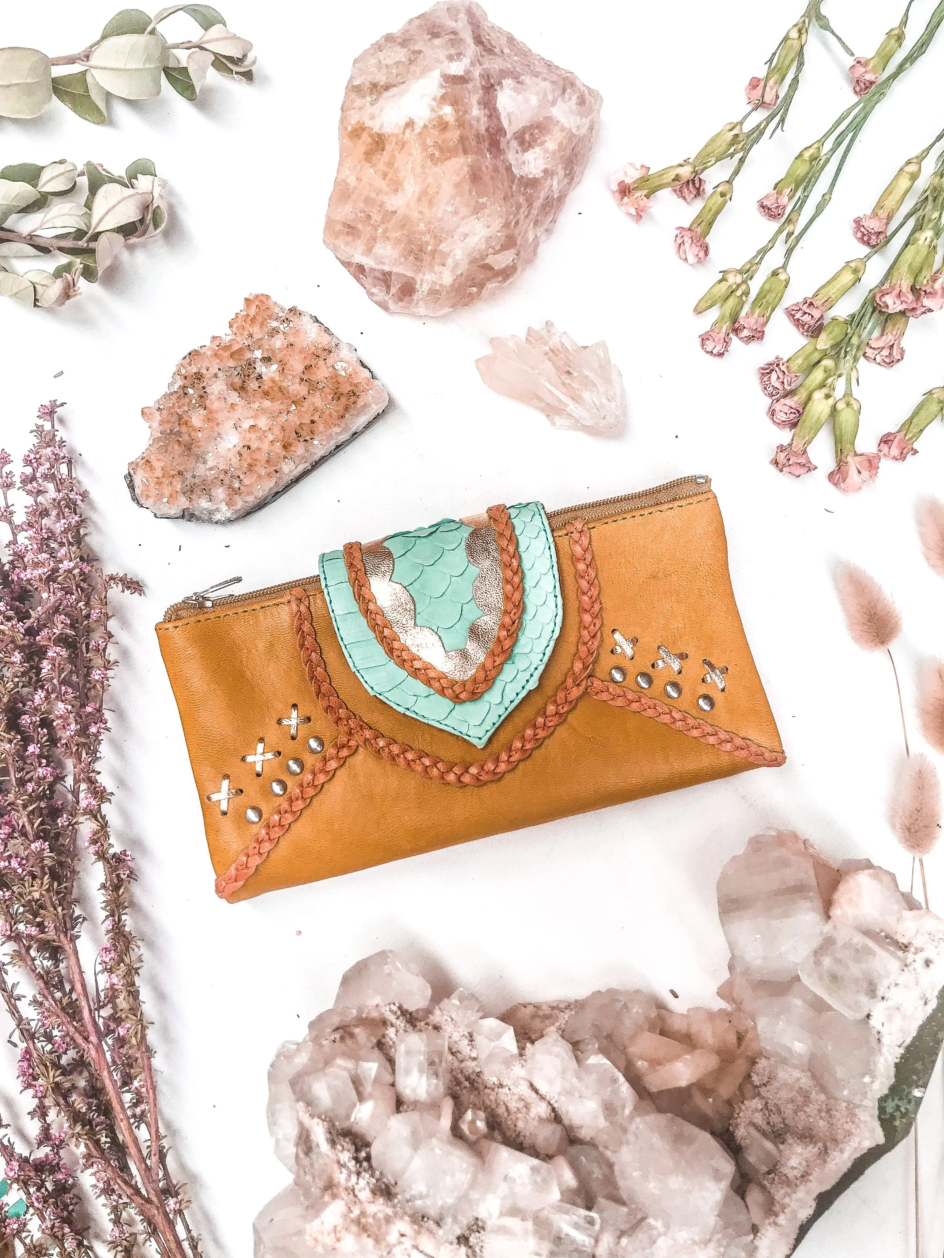 WS - Azire Spring Leather Wallet - Pink / Turquoise / Tan sold by Mahiya product image thumbnail 5