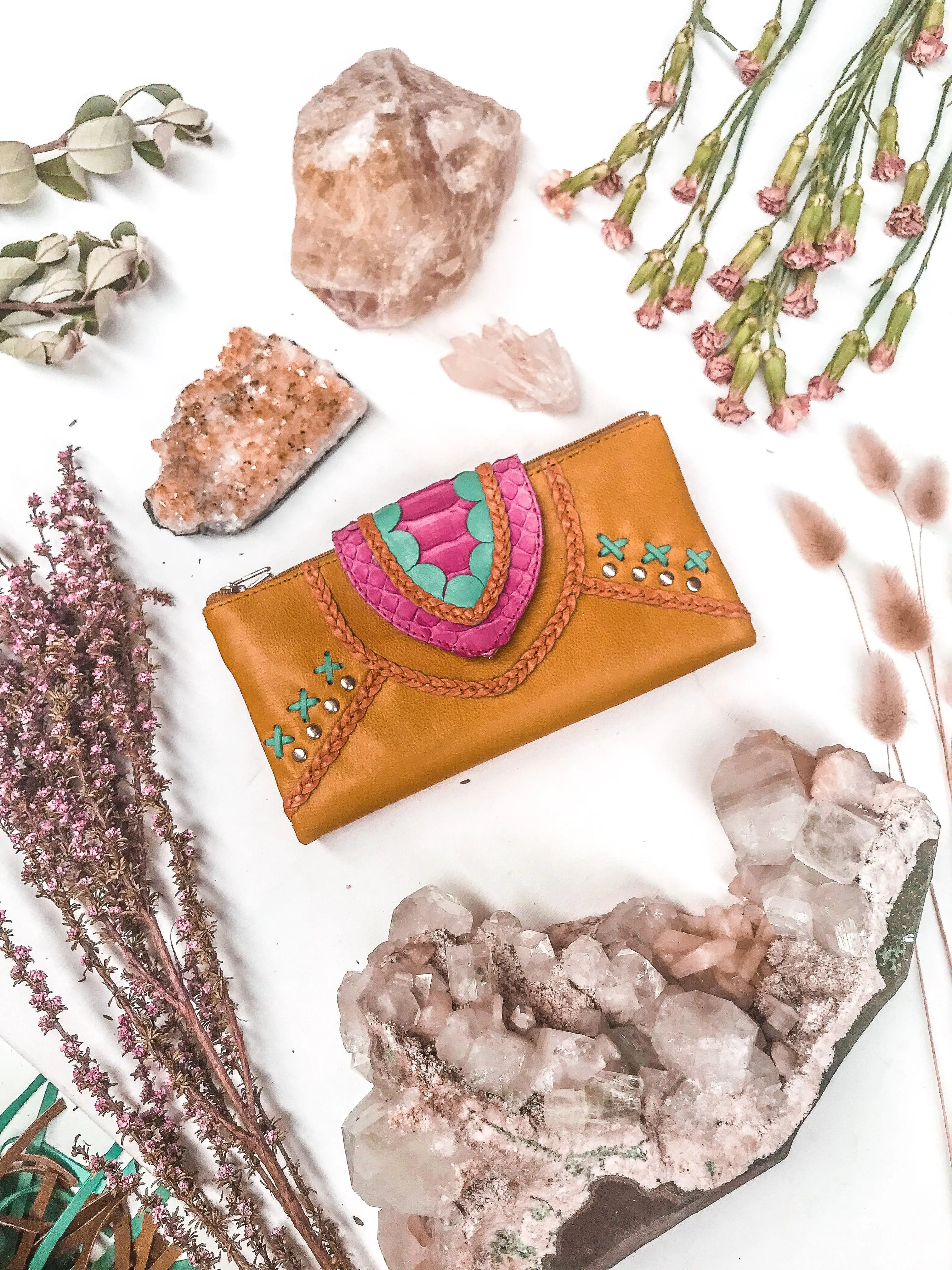 WS - Azire Spring Leather Wallet - Pink / Turquoise / Tan sold by Mahiya product image thumbnail 3
