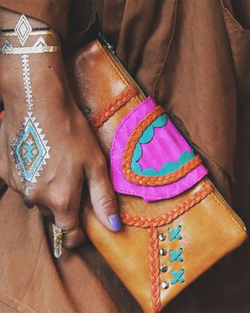 WS - Azire Spring Leather Wallet - Pink / Turquoise / Tan sold by Mahiya product image thumbnail 2