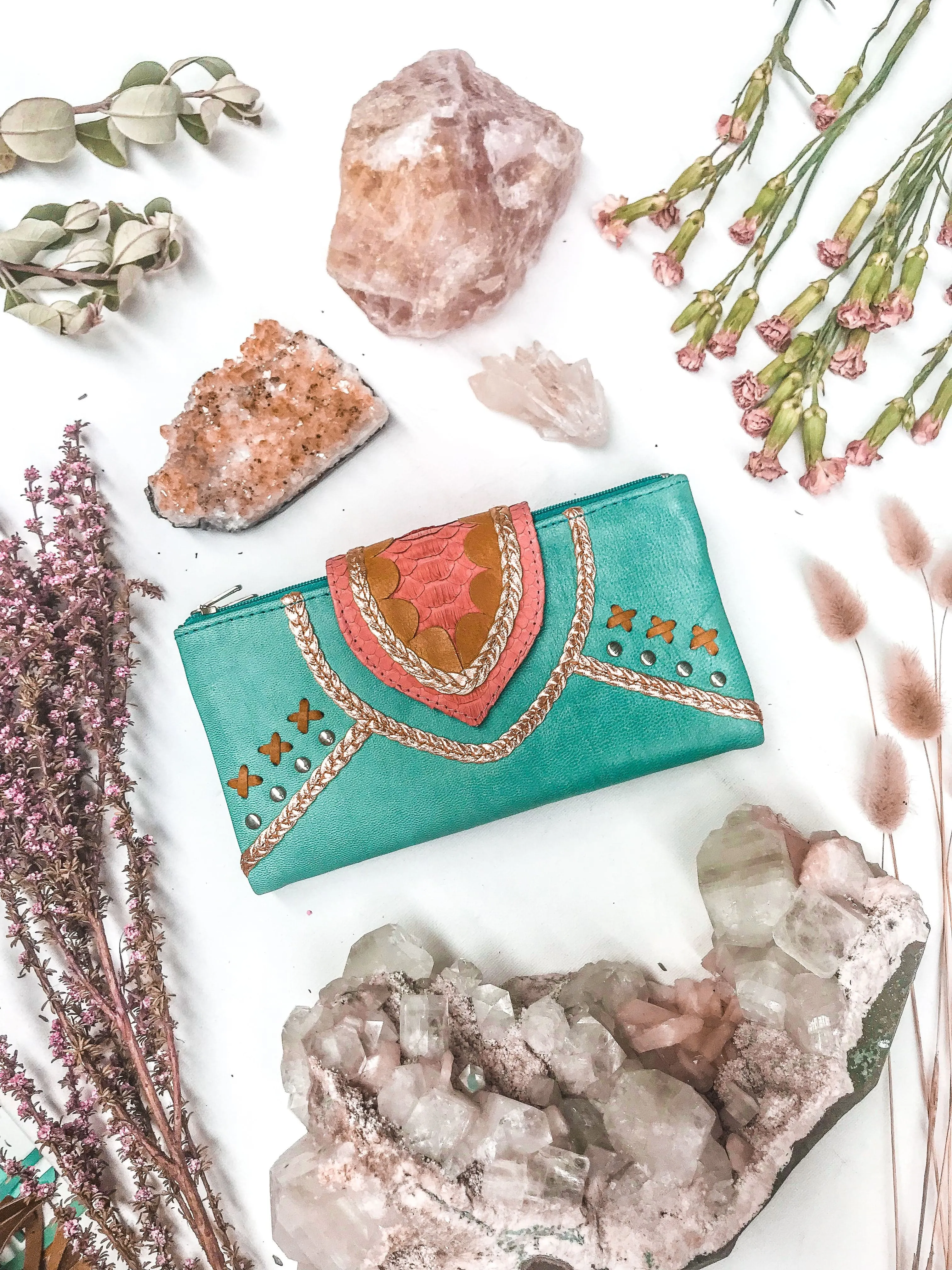WS - Azire Spring Leather Wallet - Pink / Turquoise / Tan sold by Mahiya product image thumbnail 4