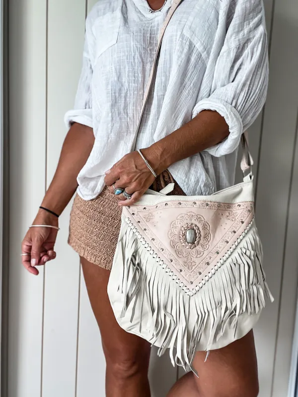 Harlow Bag - (Fringed) Cream sold by Mahiya