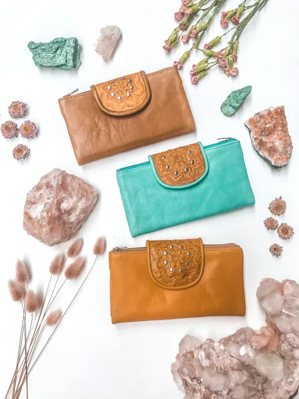 WS - Farah Wallet - Tan / Turquoise / Choc sold by Mahiya