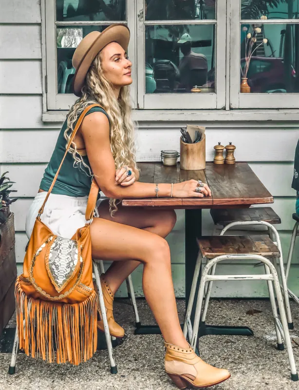 Free As A Bird Earth Bag - (Fringed) Tan made by Mahiya