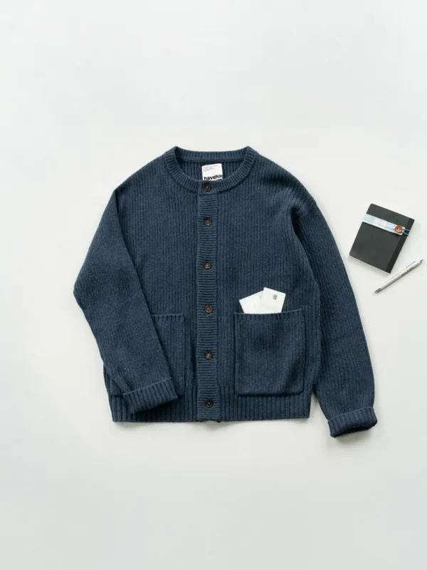 Fine Wool Roundneck Cardigan (Navy) made by Havehad
