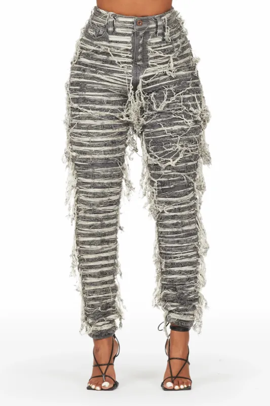 Lucia Grey Wash Shredded Skinny Jean sold by Rockstar Original