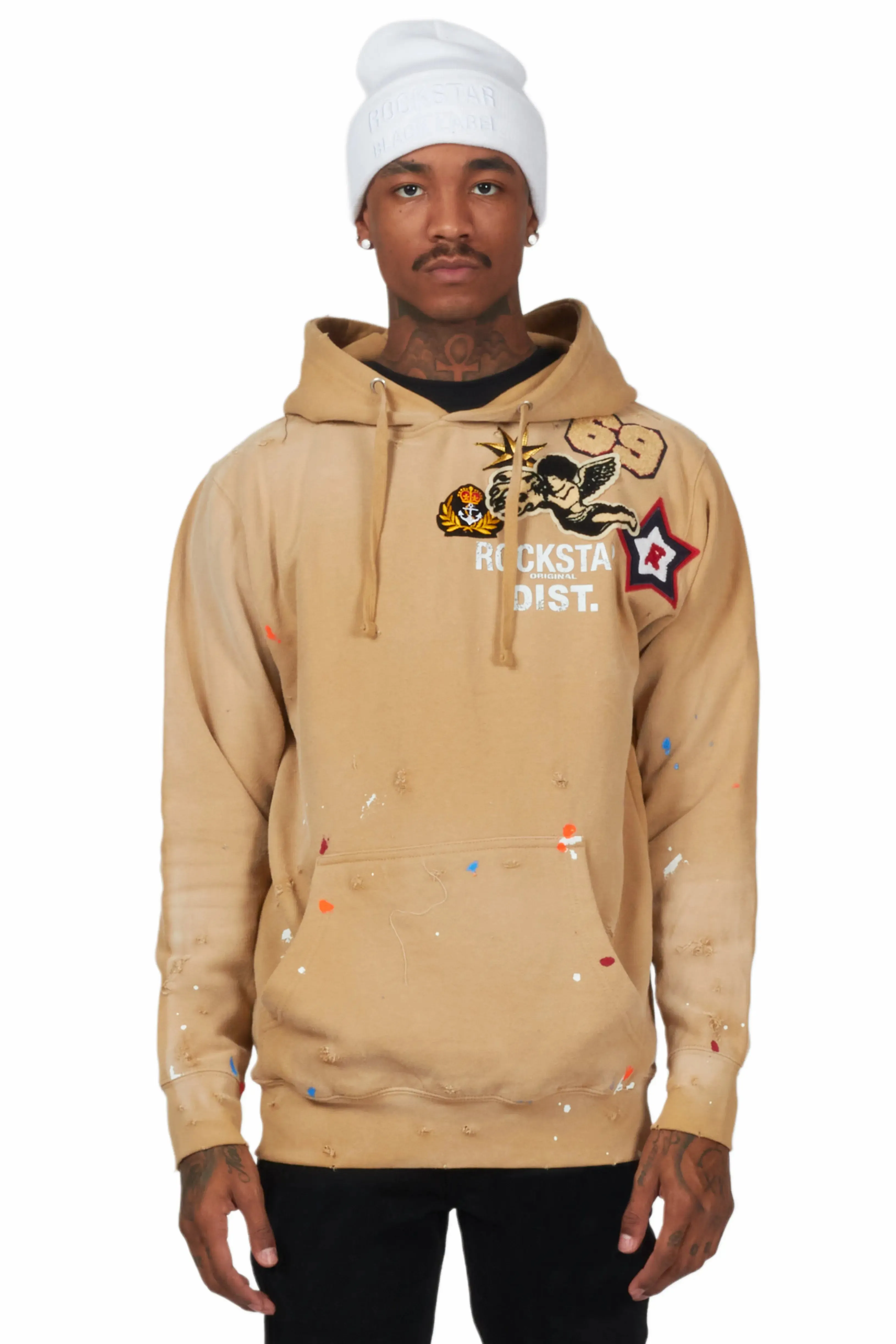 Samuel Beige Patchwork Graphic Hoodie sold by Rockstar Original