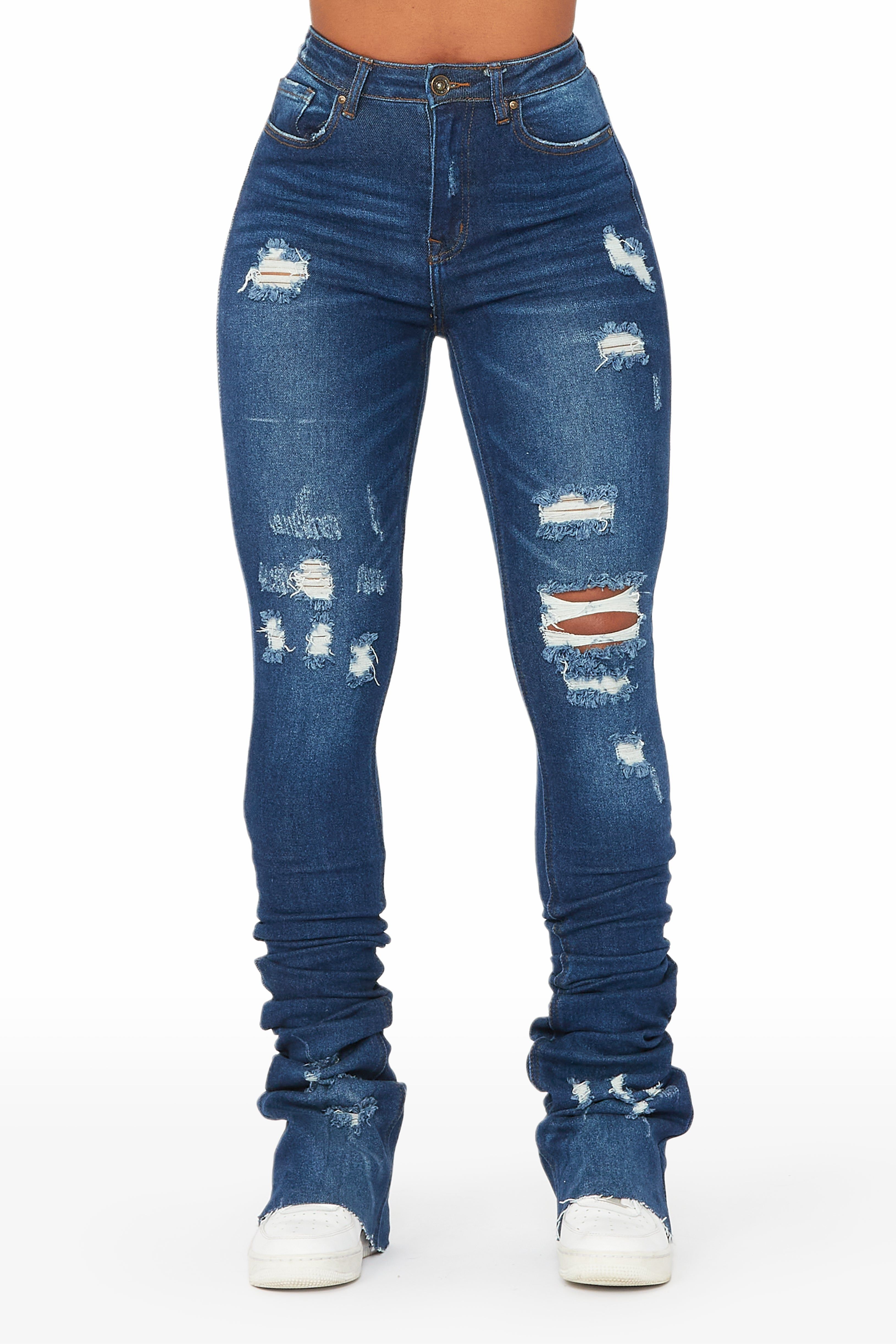 Samire Dark Wash Distressed Super Stacked Jean sold by Rockstar Original product image thumbnail 4