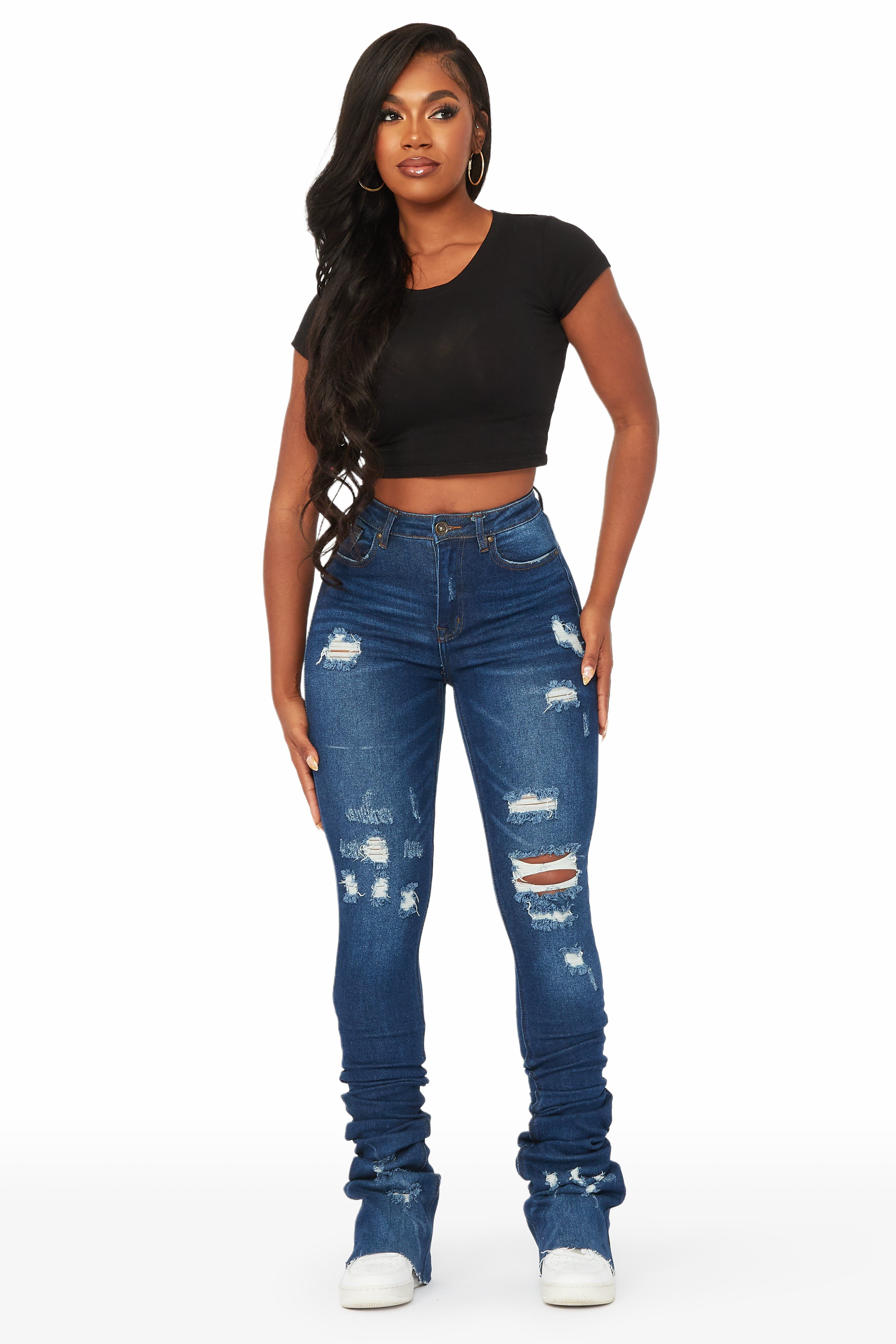 Samire Dark Wash Distressed Super Stacked Jean sold by Rockstar Original product image thumbnail 2