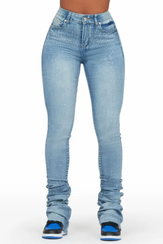 Misty Light Wash Rhinestone Super Stacked Jean sold by Rockstar Original