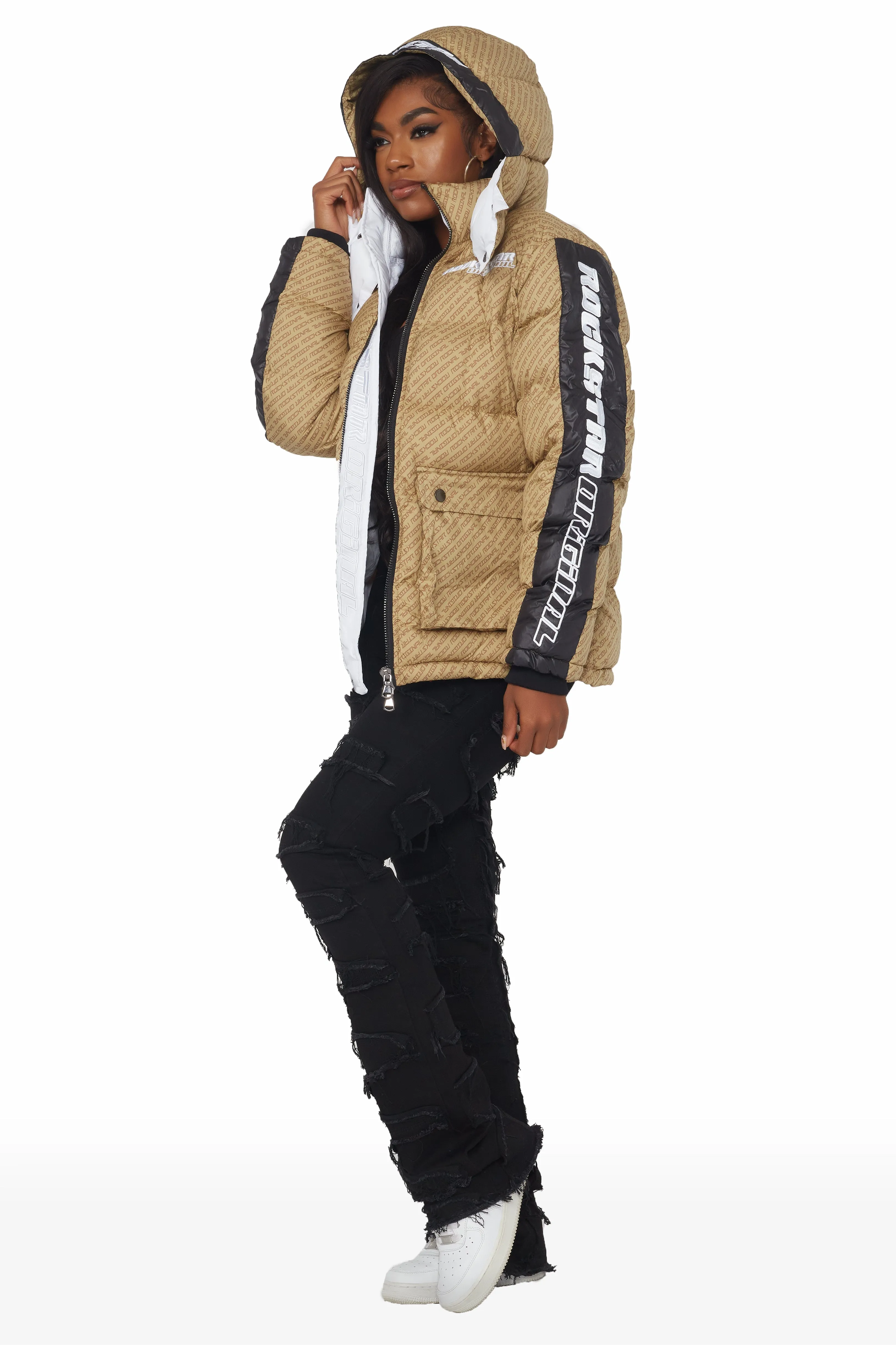 Luna Beige Oversized Puffer Jacket sold by Rockstar Original product image thumbnail 4