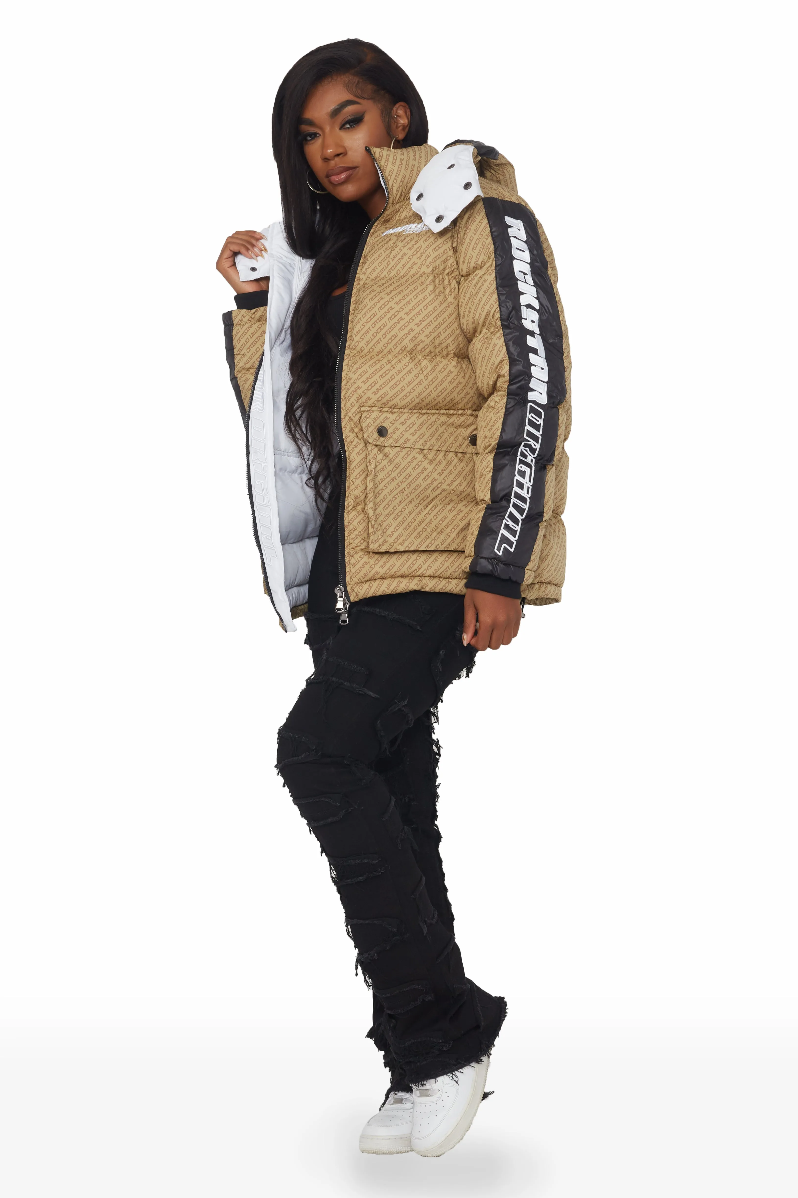 Luna Beige Oversized Puffer Jacket sold by Rockstar Original product image thumbnail 2