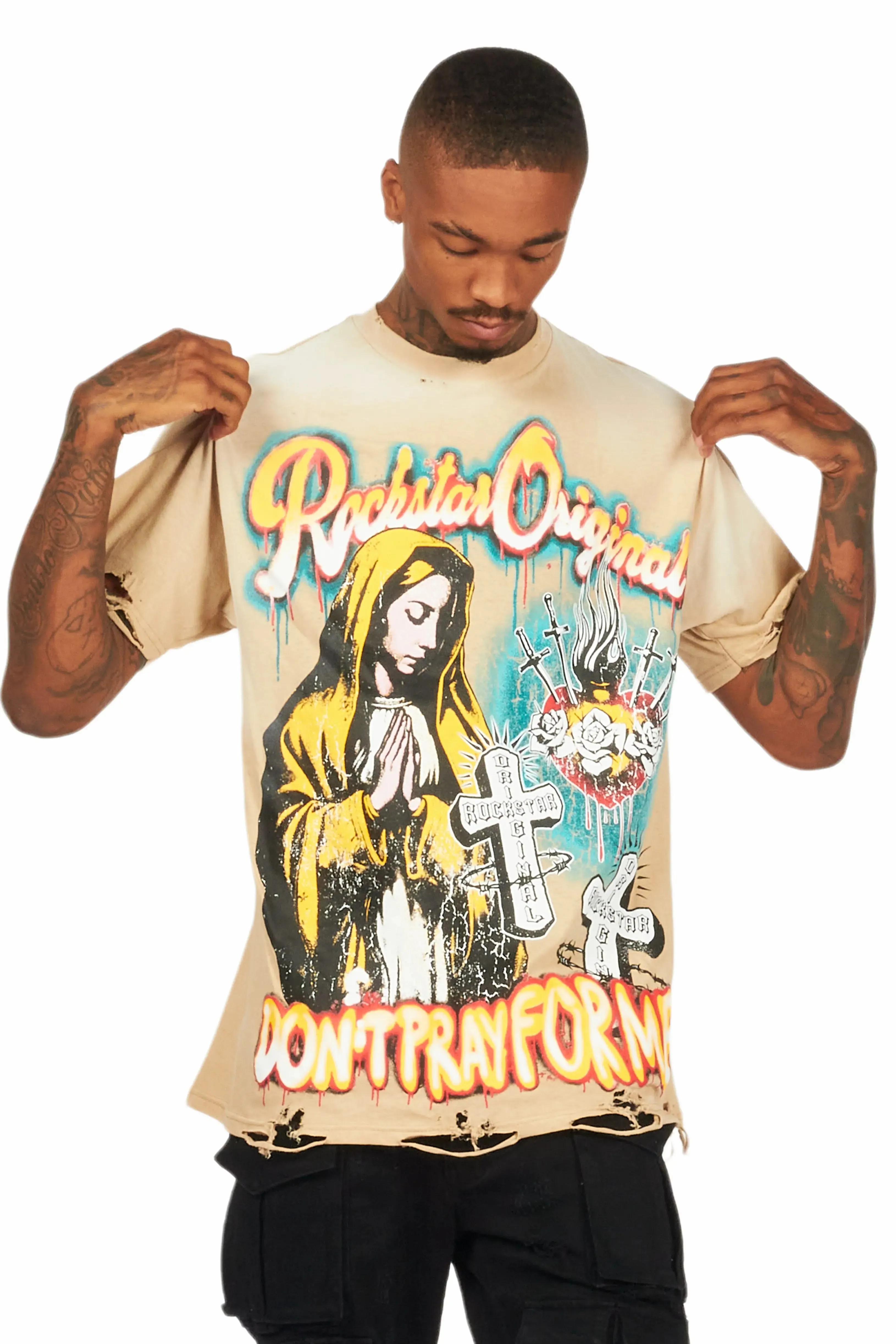 Loman Beige Oversized Graphic T-Shirt sold by Rockstar Original product image thumbnail 3