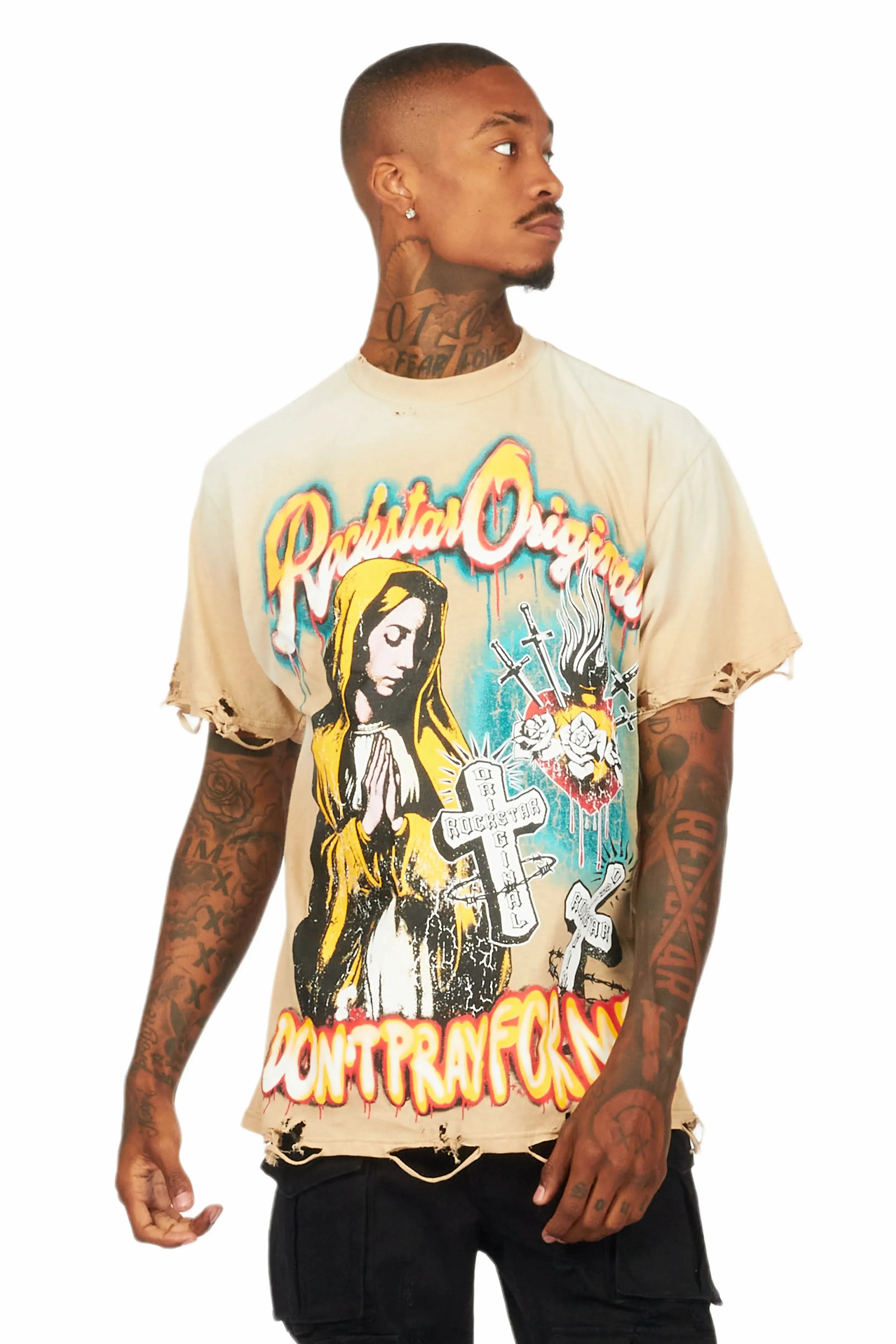 Loman Beige Oversized Graphic T-Shirt sold by Rockstar Original product image thumbnail 2