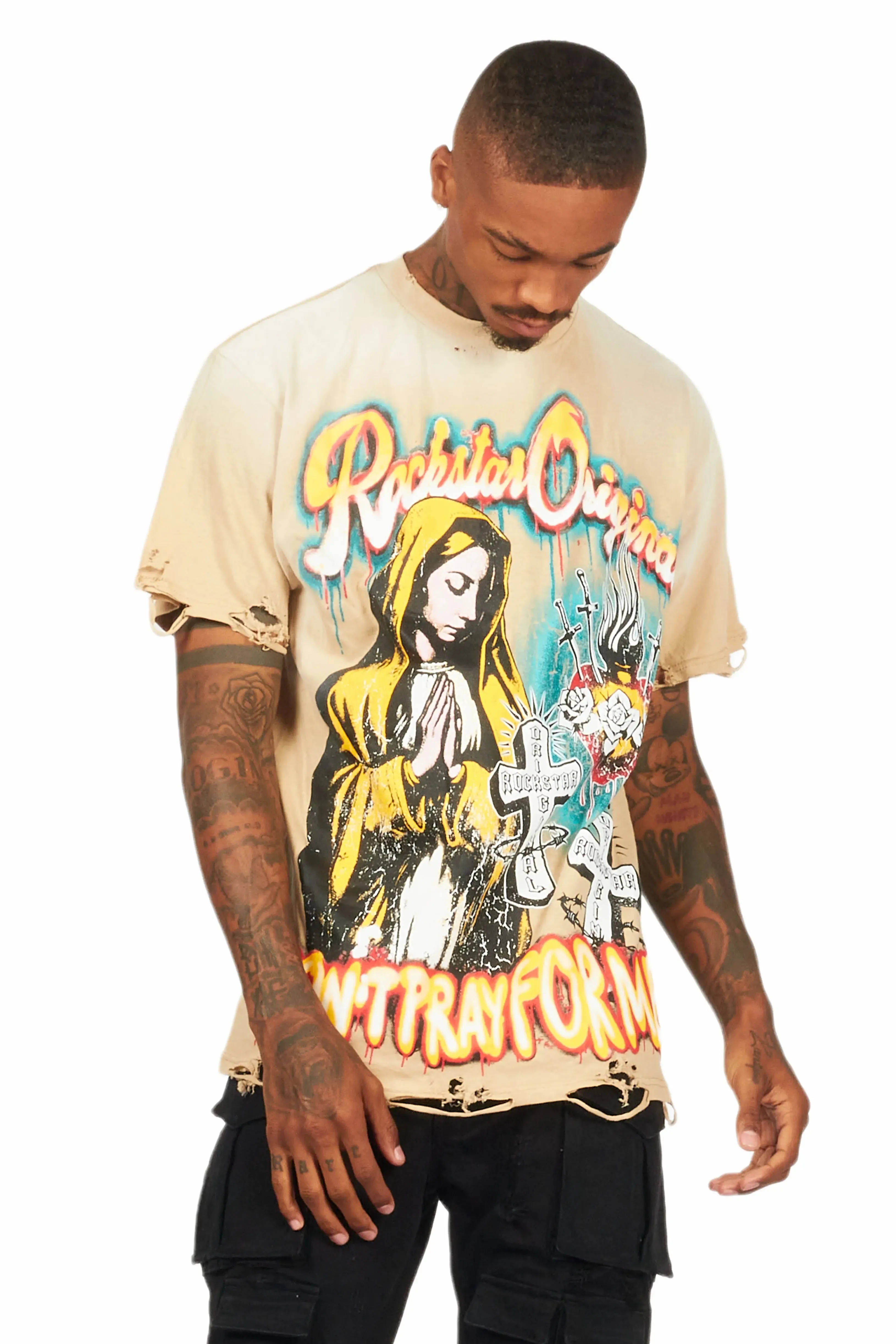 Loman Beige Oversized Graphic T-Shirt sold by Rockstar Original product image thumbnail 4