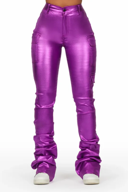 Vixen Metallic Purple Cargo Super Stacked Pant sold by Rockstar Original