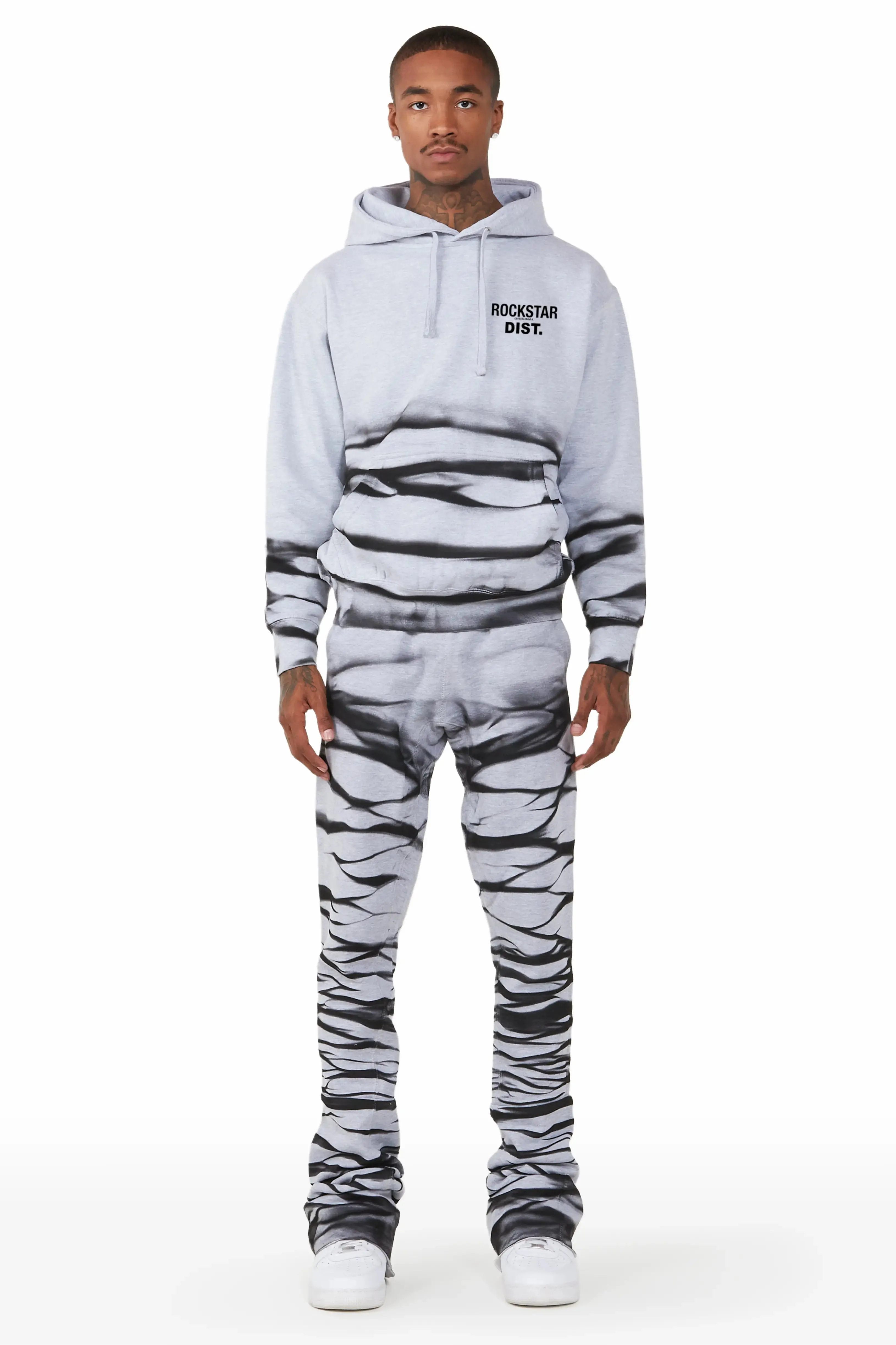 Ayden Heather Grey Graphic Hoodie Super Stacked Flare Pant Set sold by Rockstar Original
