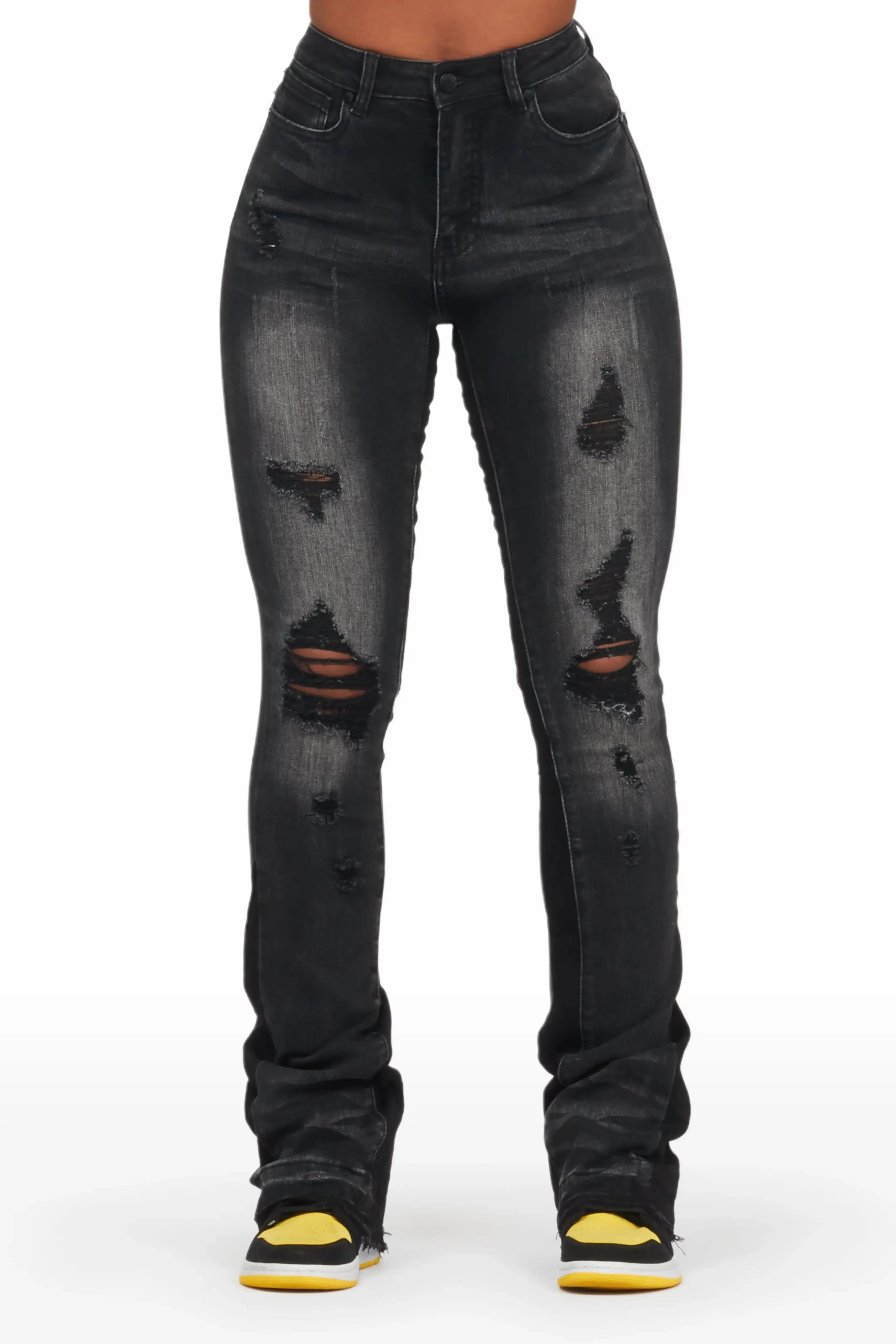 Jazminn Black Wash Stacked Flare Jean sold by Rockstar Original