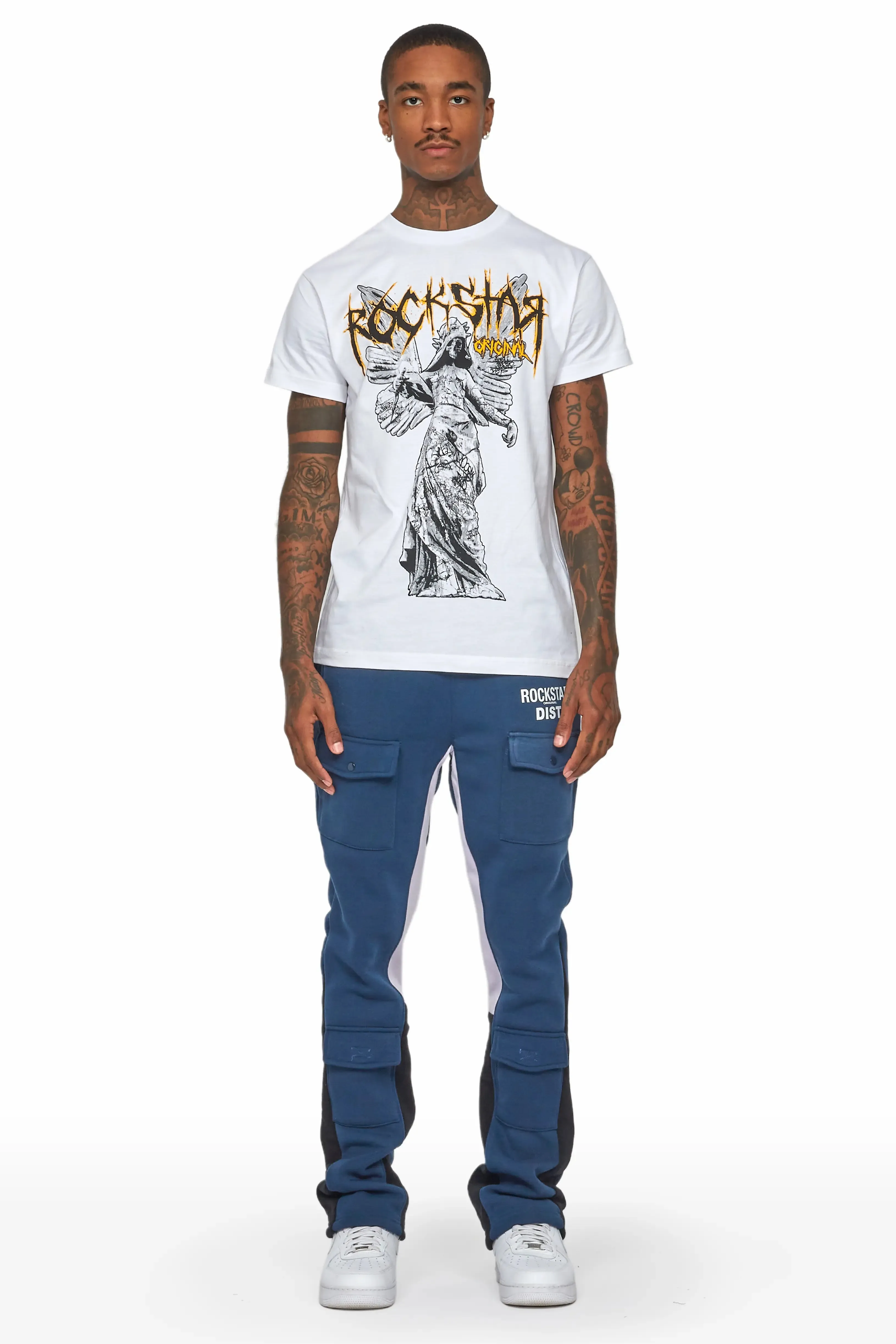 Joncarlo Navy Stacked Flare Track Pant sold by Rockstar Original product image thumbnail 2