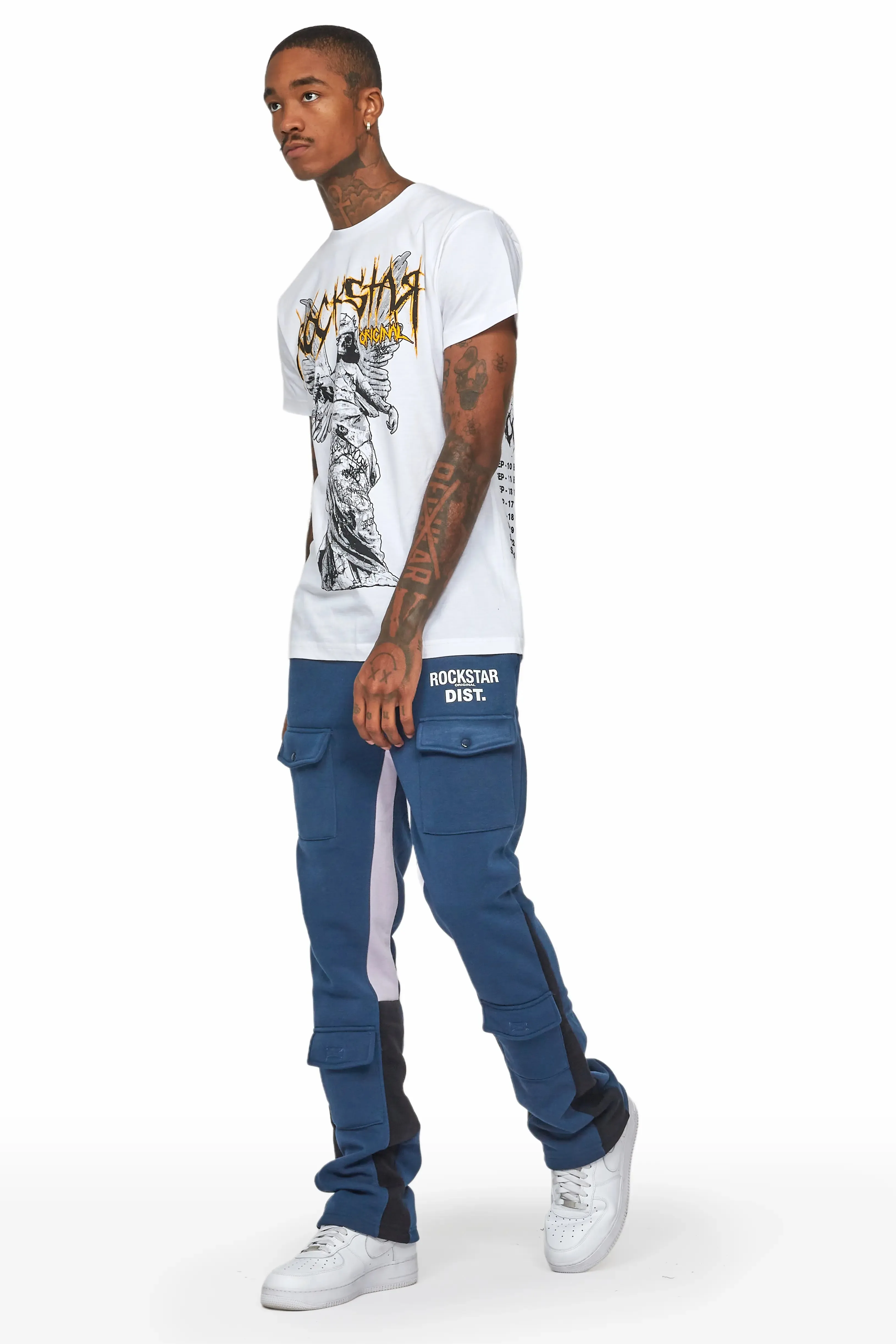 Joncarlo Navy Stacked Flare Track Pant sold by Rockstar Original product image thumbnail 4