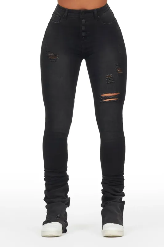 Malika Black Distressed Super Stacked Jean sold by Rockstar Original