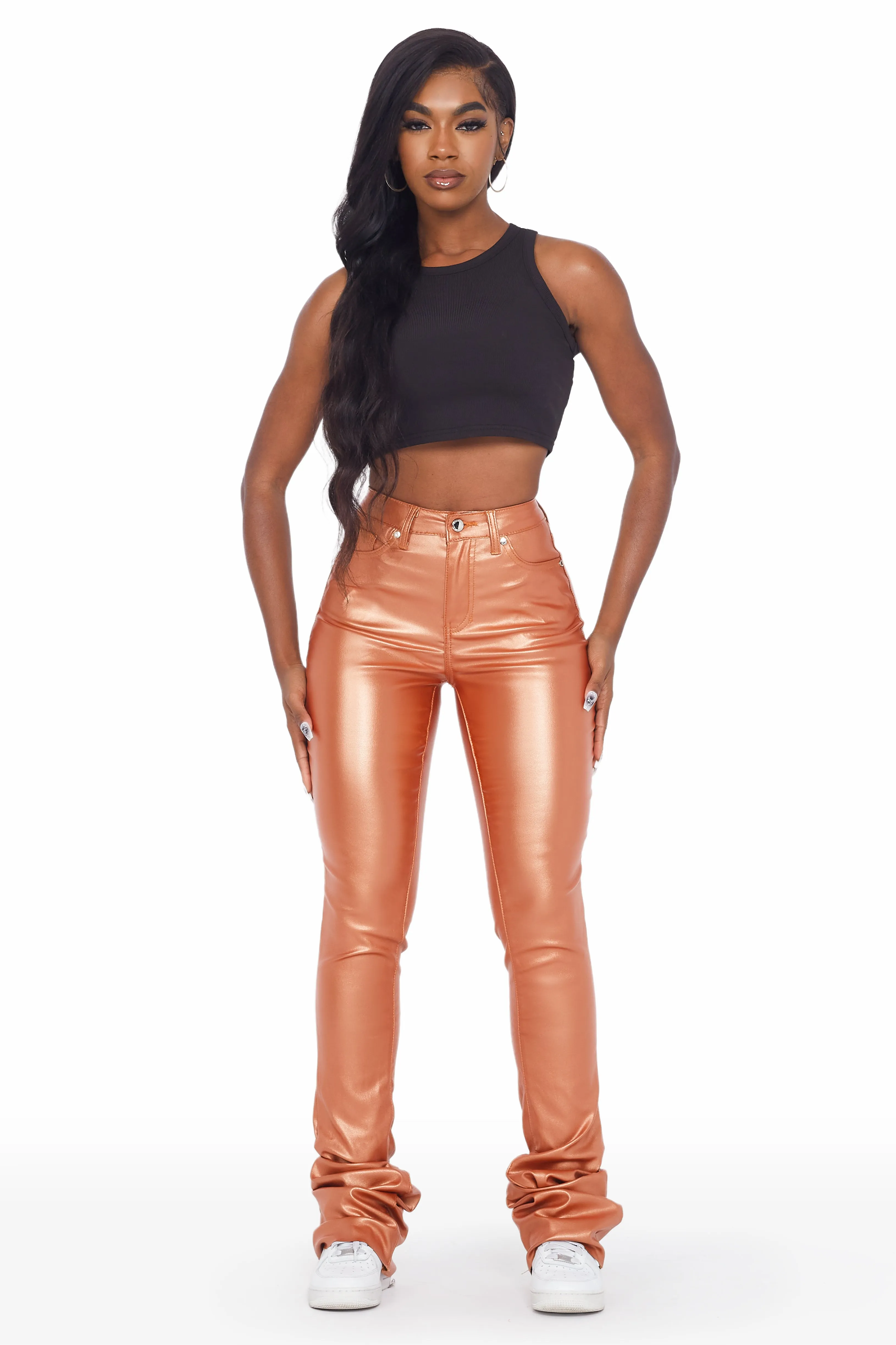 The Drama Metallic Orange PU Super Stacked Pant sold by Rockstar Original product image thumbnail 3
