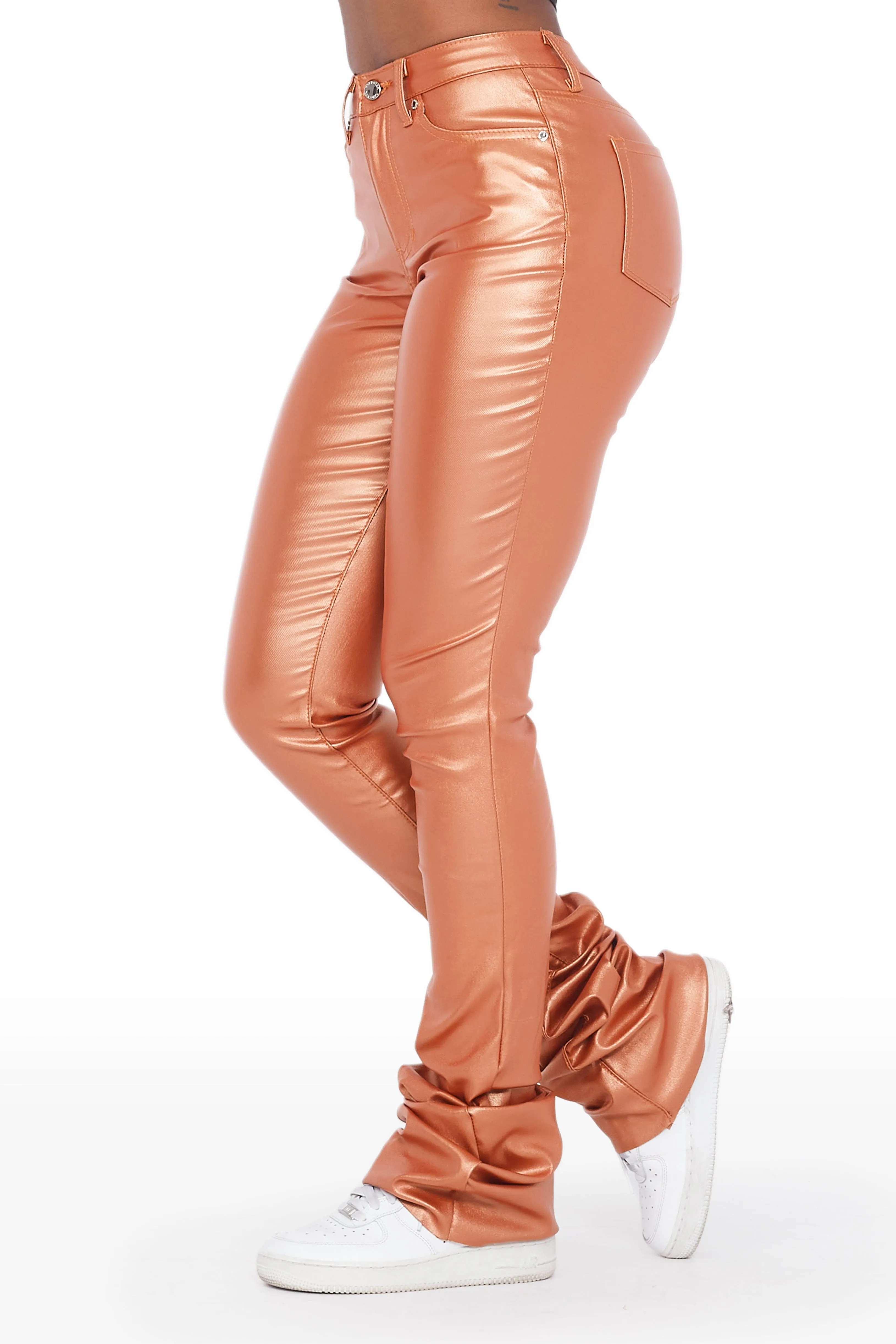 The Drama Metallic Orange PU Super Stacked Pant sold by Rockstar Original product image thumbnail 2