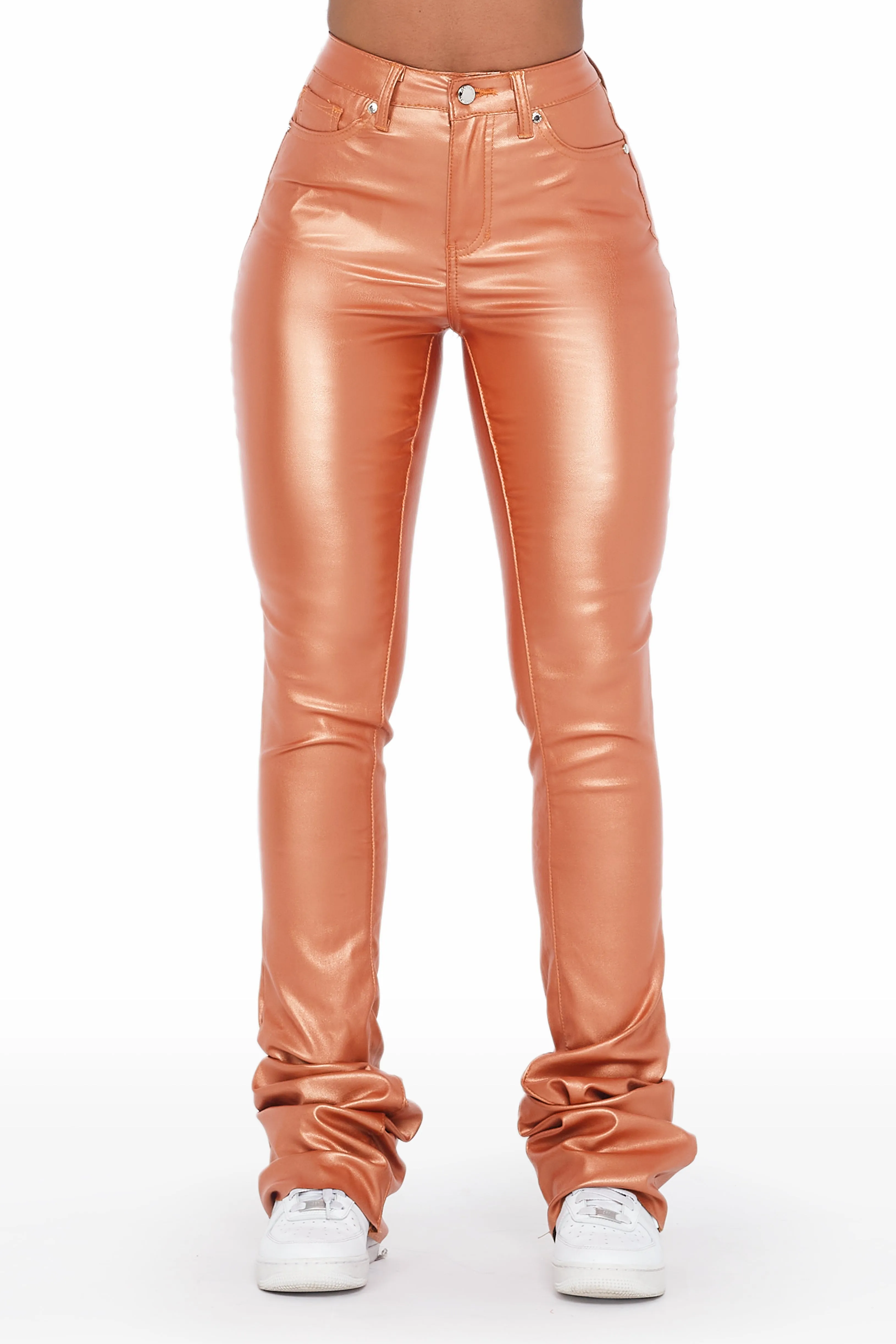 The Drama Metallic Orange PU Super Stacked Pant sold by Rockstar Original