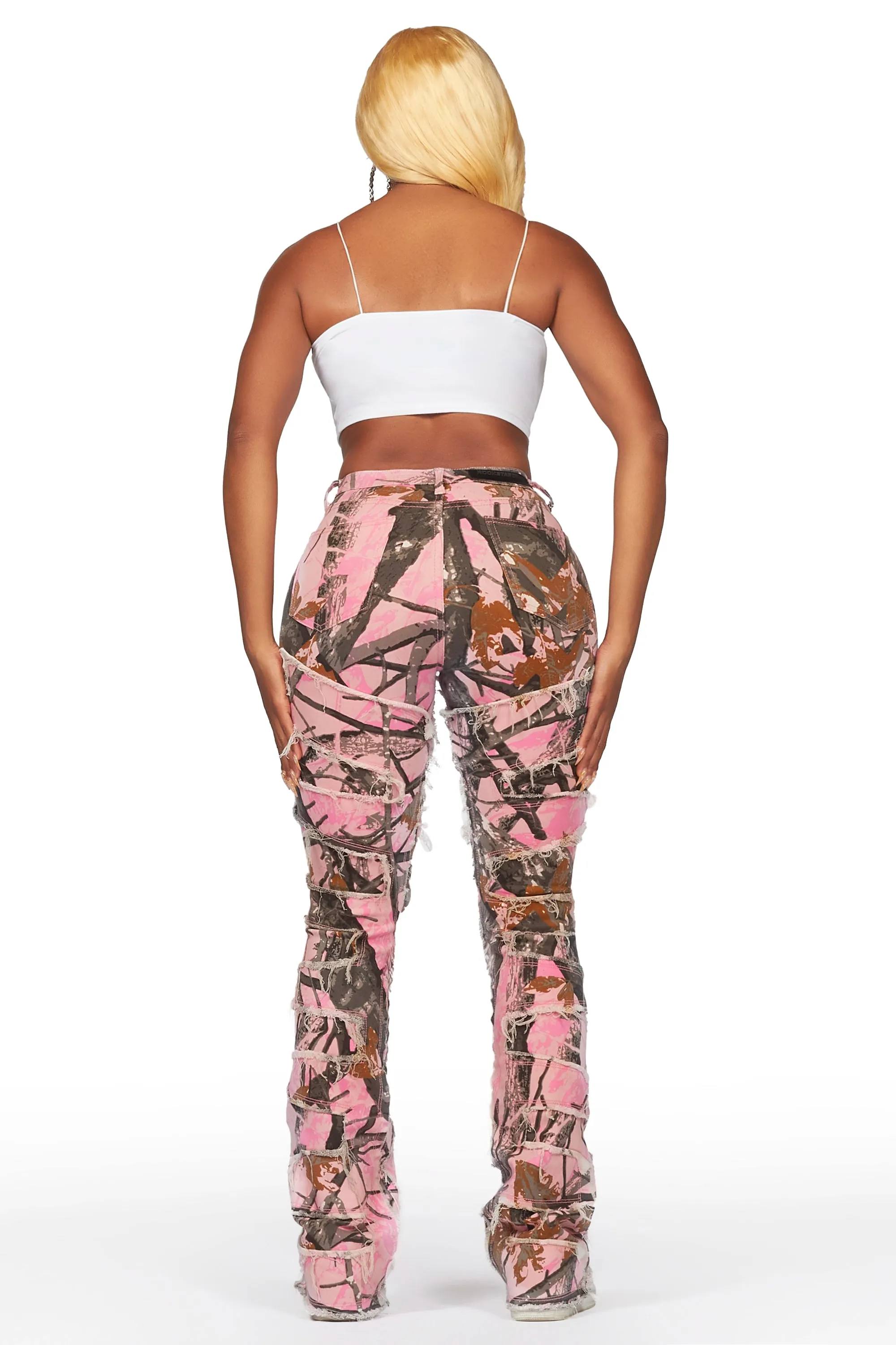Zariyah Pink Tree Camo Stacked Flare Jean sold by Rockstar Original product image thumbnail 3