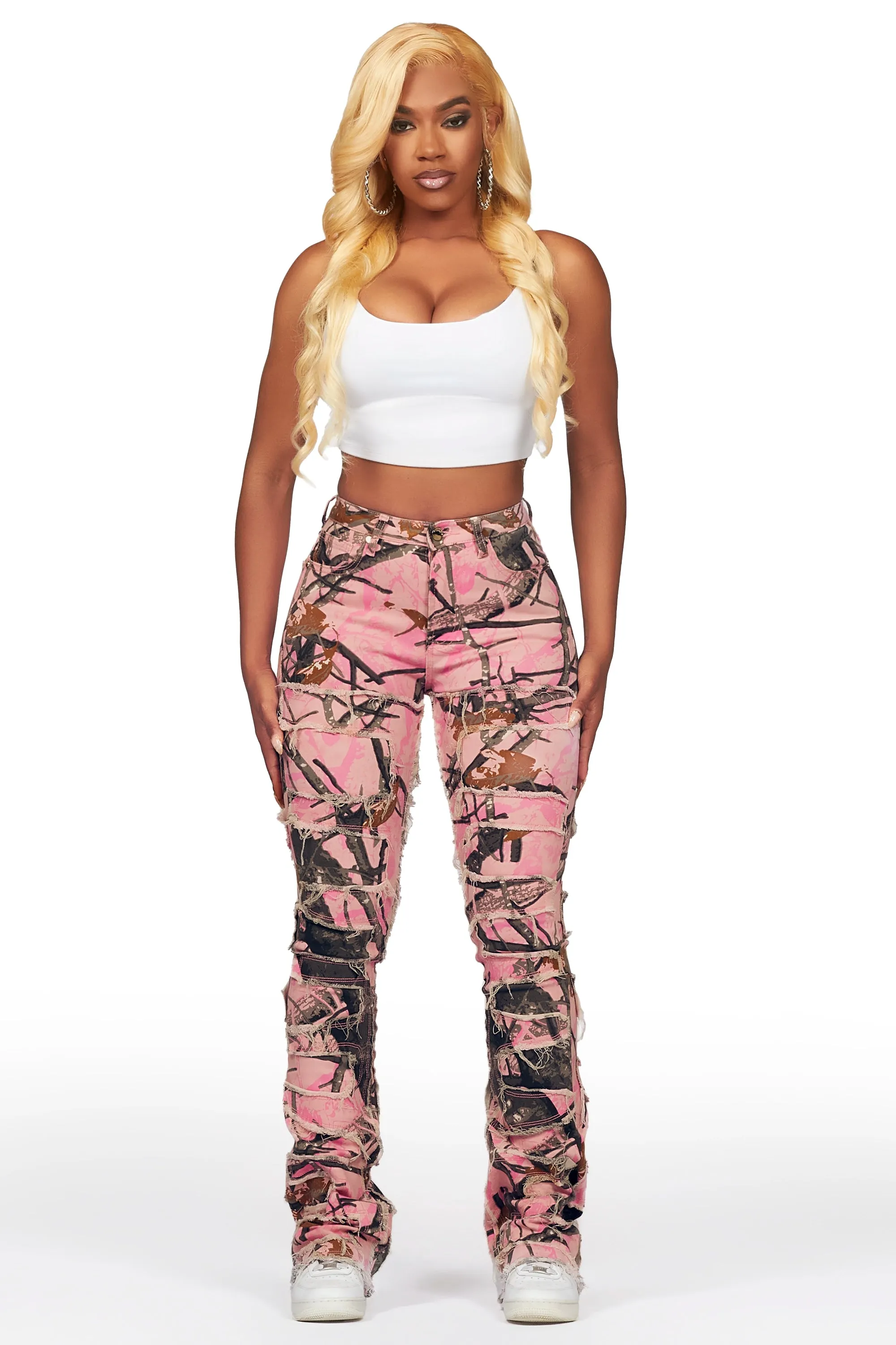 Zariyah Pink Tree Camo Stacked Flare Jean sold by Rockstar Original product image thumbnail 2