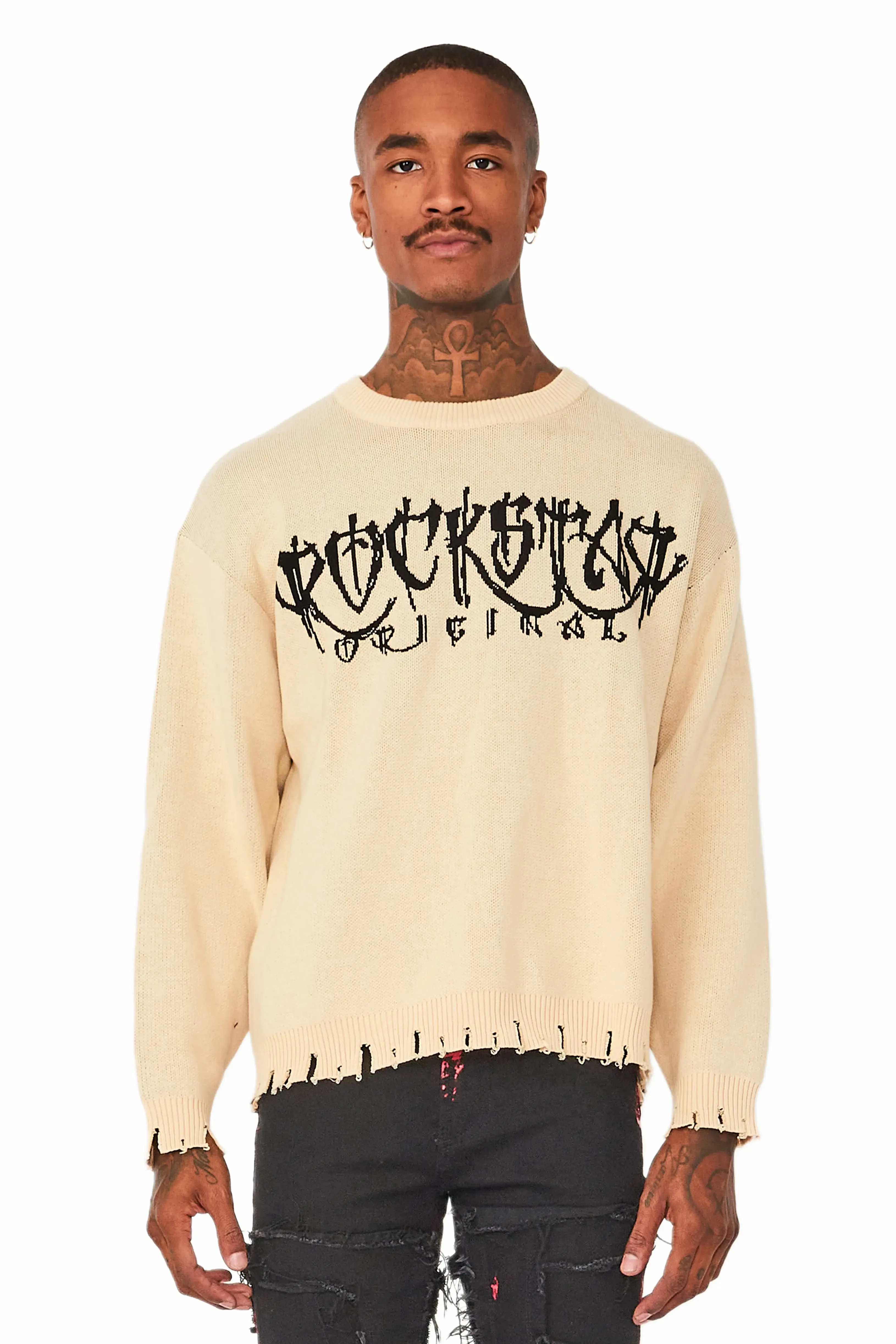 Kaleb Beige Knit Sweater sold by Rockstar Original product image thumbnail 3