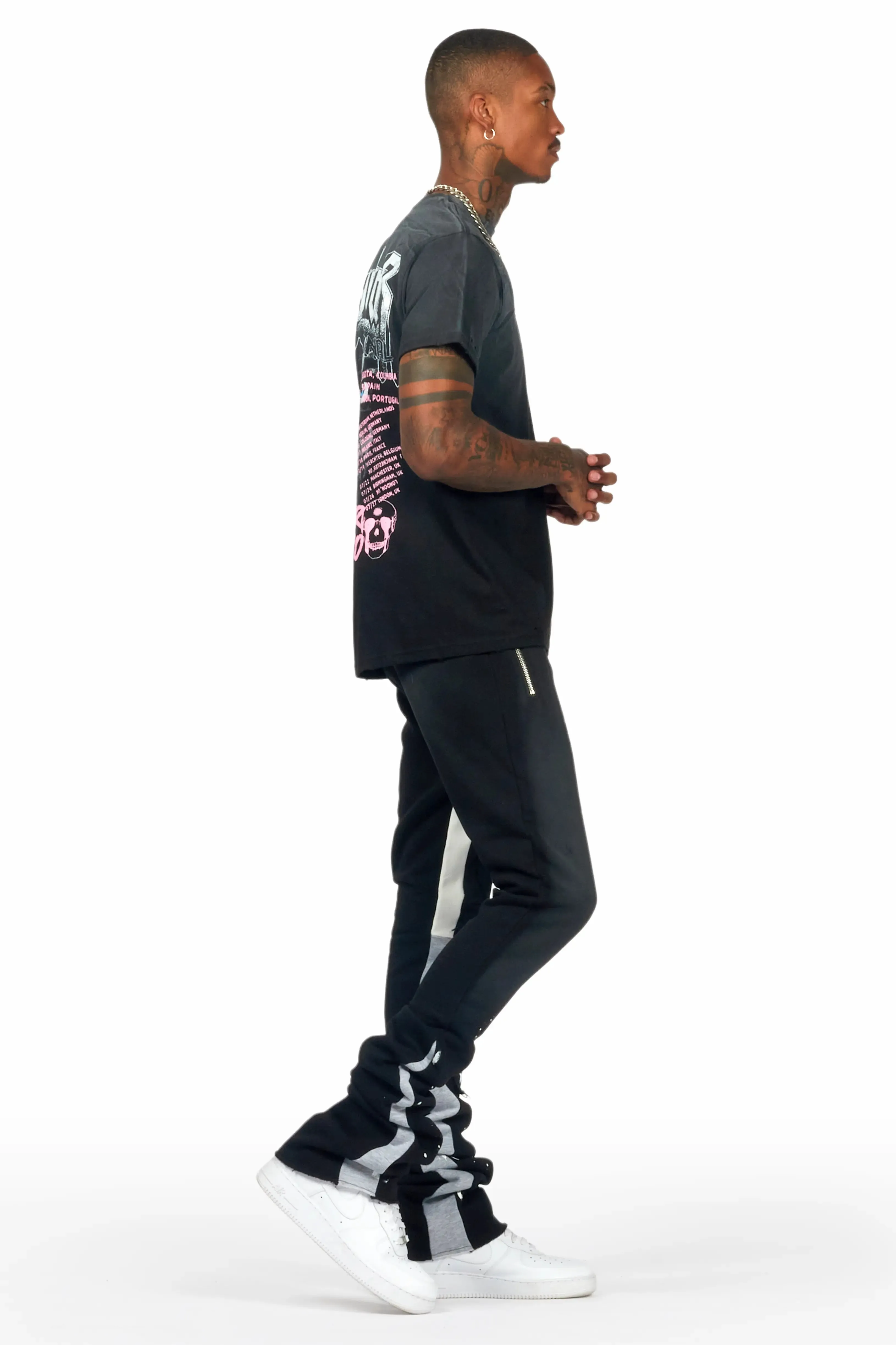 Acotas Black/Black Patchwork Super Stacked Flare Pants sold by Rockstar Original product image thumbnail 5