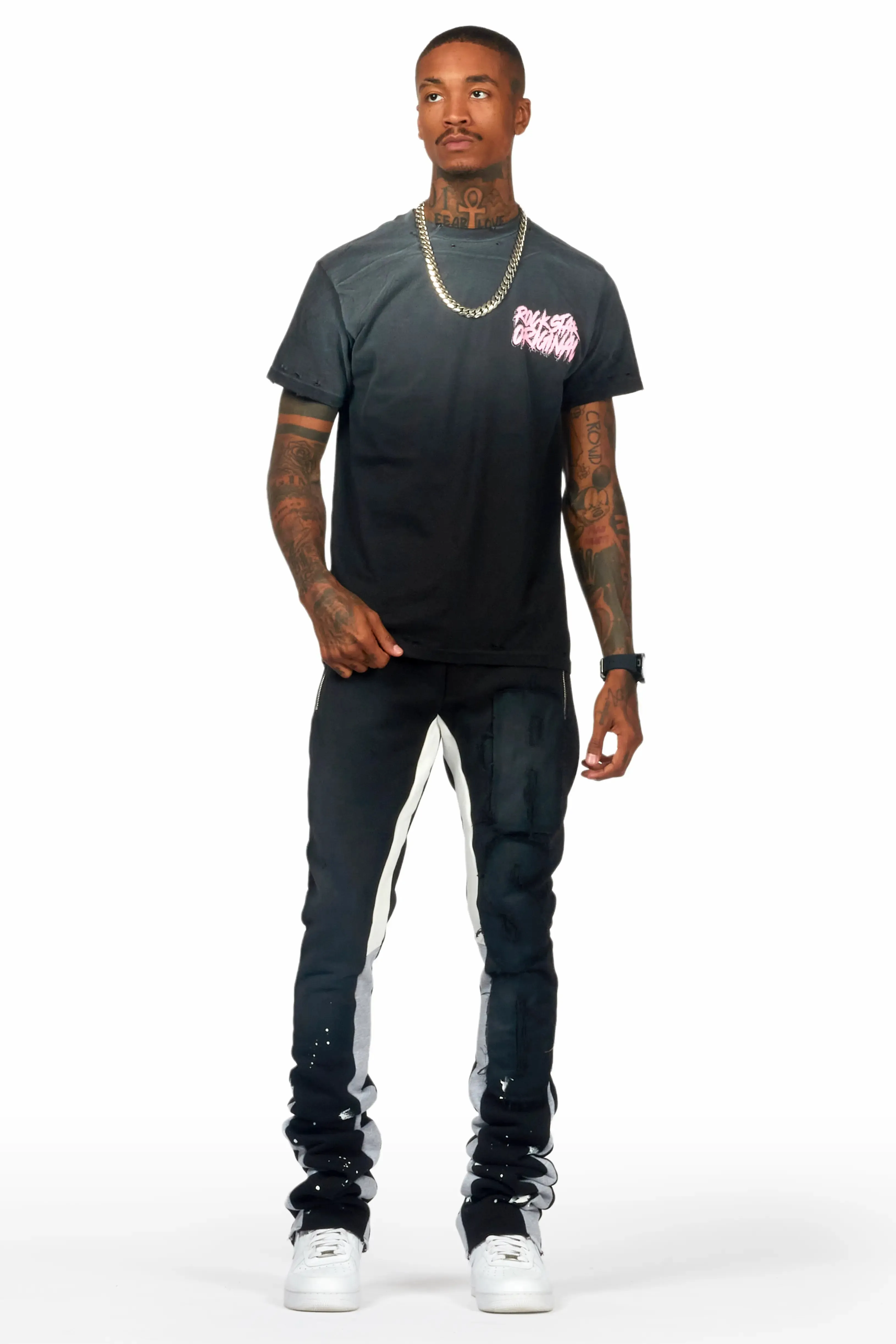 Acotas Black/Black Patchwork Super Stacked Flare Pants sold by Rockstar Original product image thumbnail 3