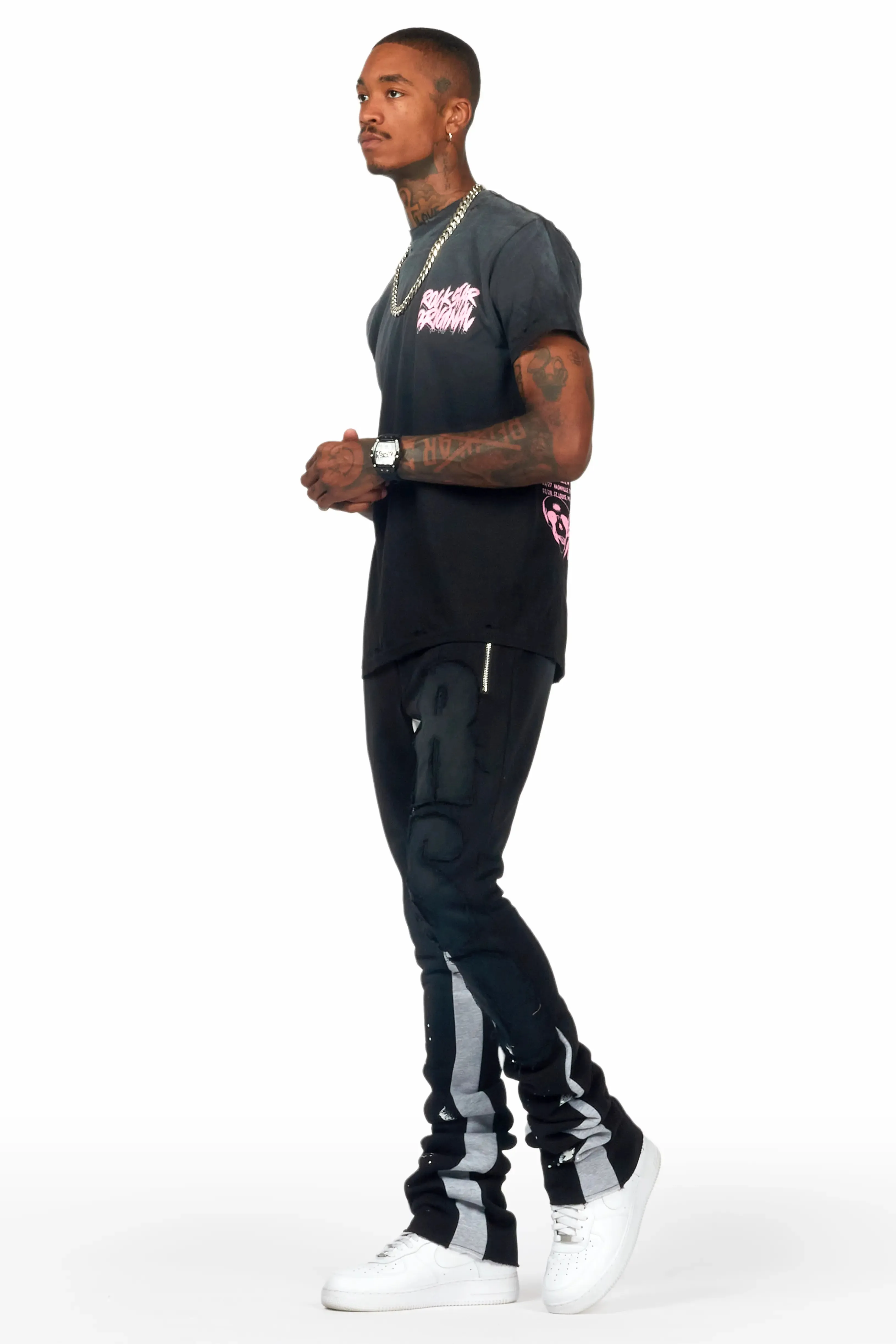 Acotas Black/Black Patchwork Super Stacked Flare Pants sold by Rockstar Original product image thumbnail 4