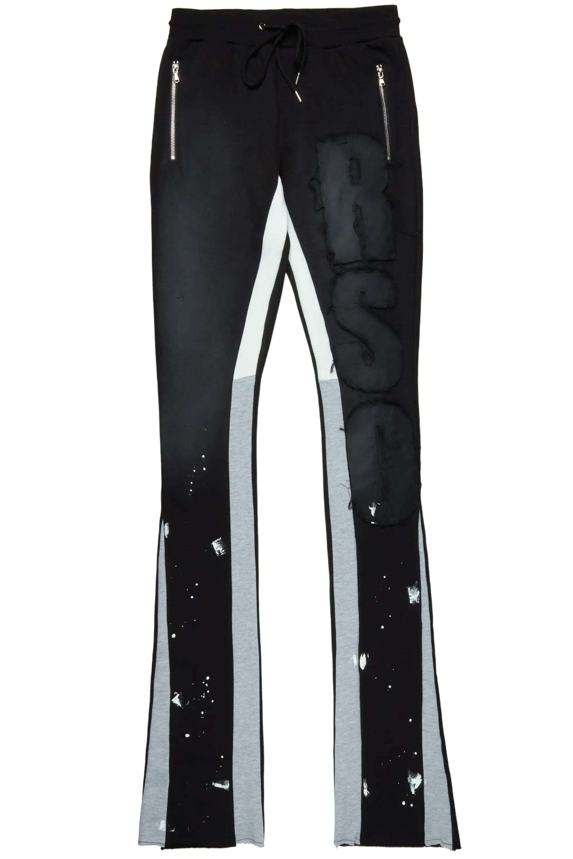 Acotas Black/Black Patchwork Super Stacked Flare Pants sold by Rockstar Original product image thumbnail 2