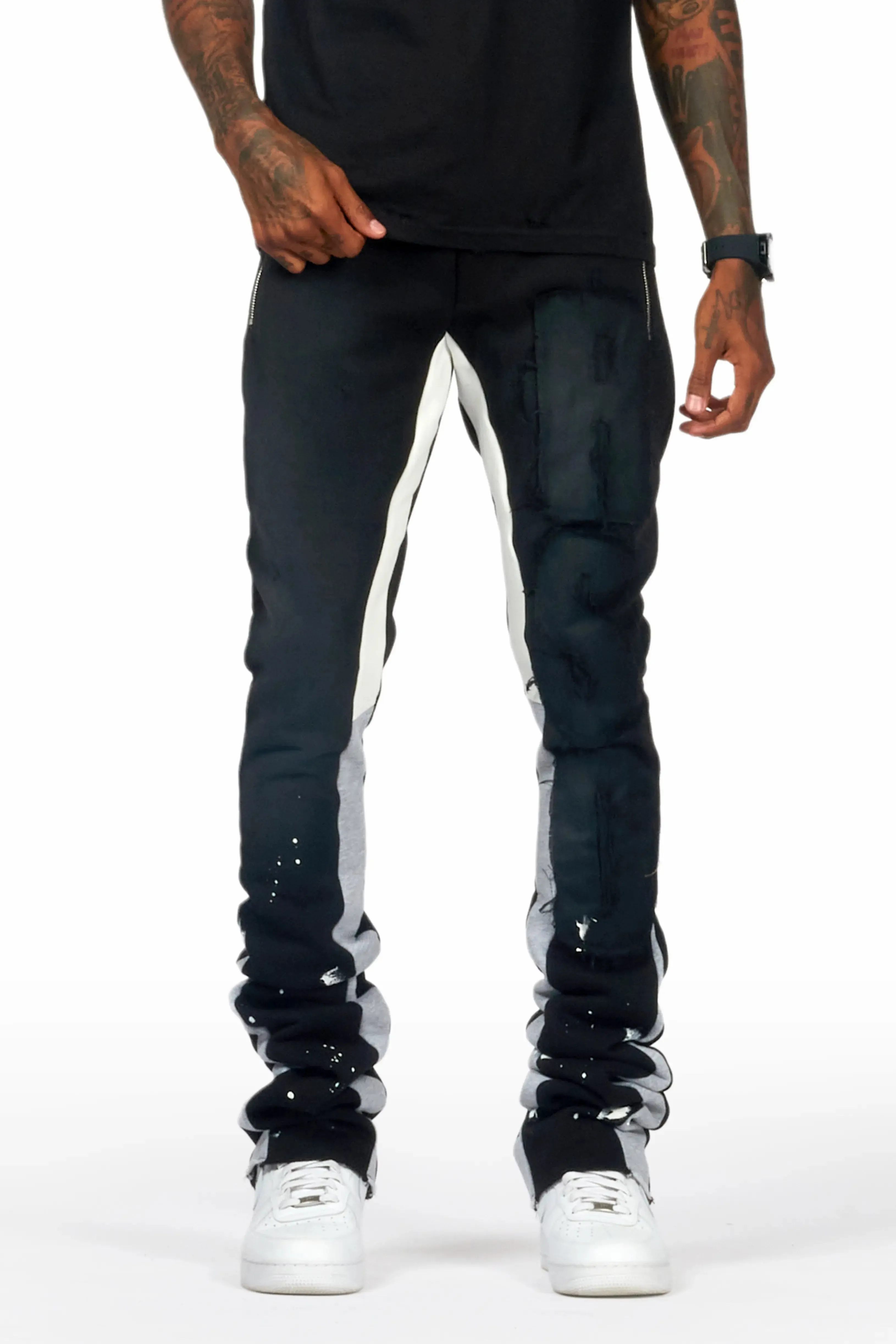 Acotas Black/Black Patchwork Super Stacked Flare Pants sold by Rockstar Original