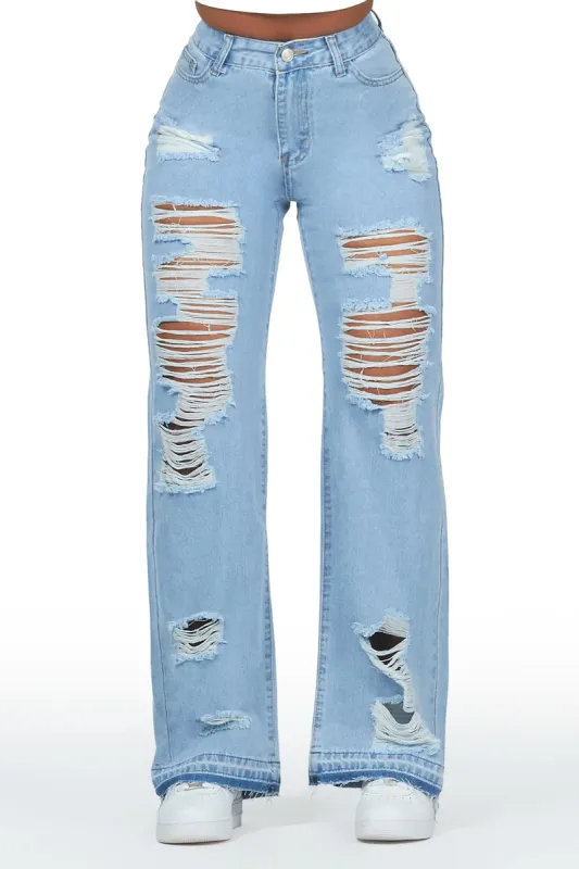 Steffone Light Wash Distressed Wide Leg Jean sold by Rockstar Original