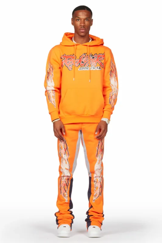 Yash Orange Hoodie Stacked Flare Track Set sold by Rockstar Original
