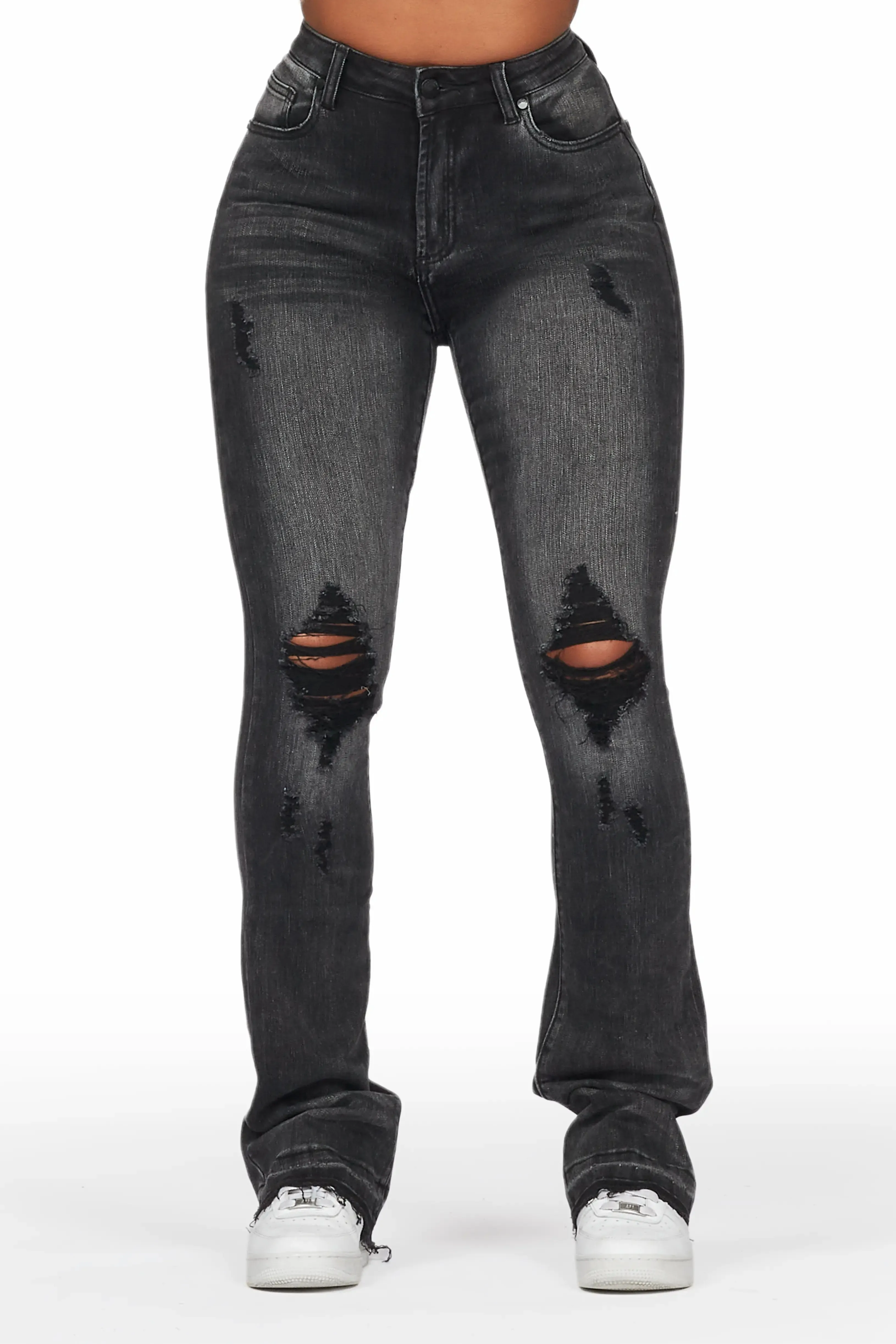 Leilany Black Stacked Flare Jean sold by Rockstar Original