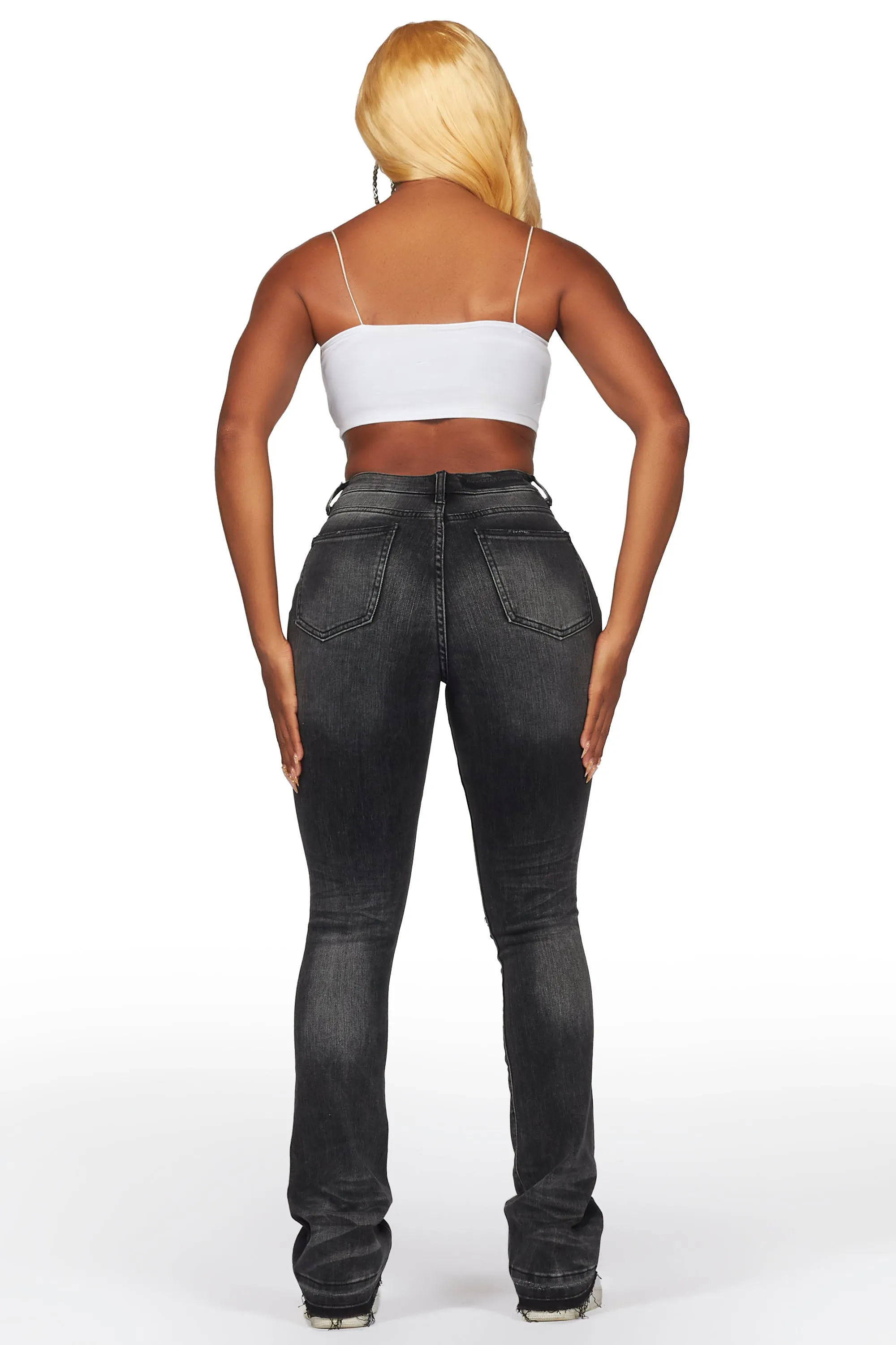Leilany Black Stacked Flare Jean sold by Rockstar Original product image thumbnail 5
