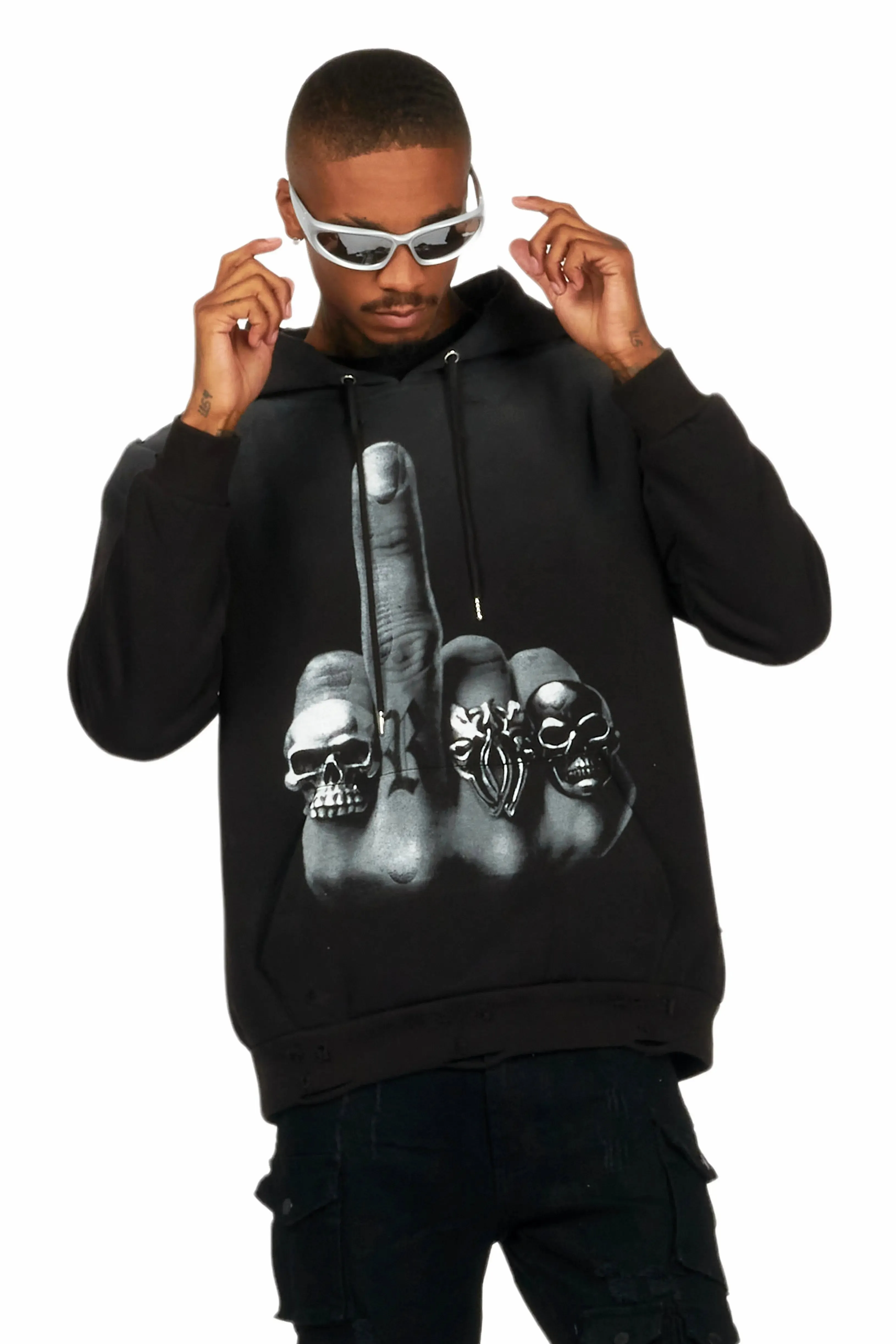 Ummar Black Distressed Graphic Hoodie sold by Rockstar Original product image thumbnail 4