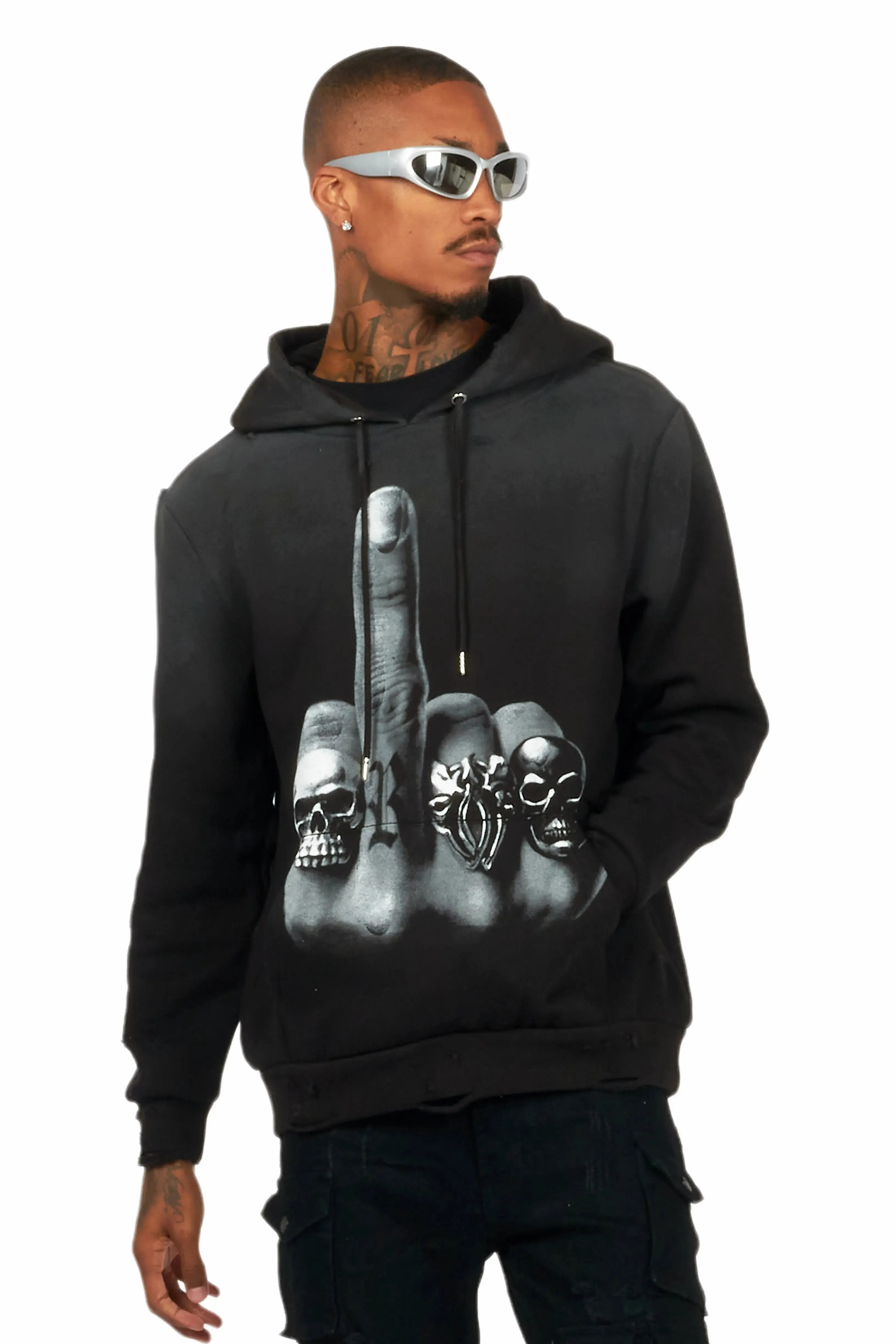 Ummar Black Distressed Graphic Hoodie sold by Rockstar Original product image thumbnail 3