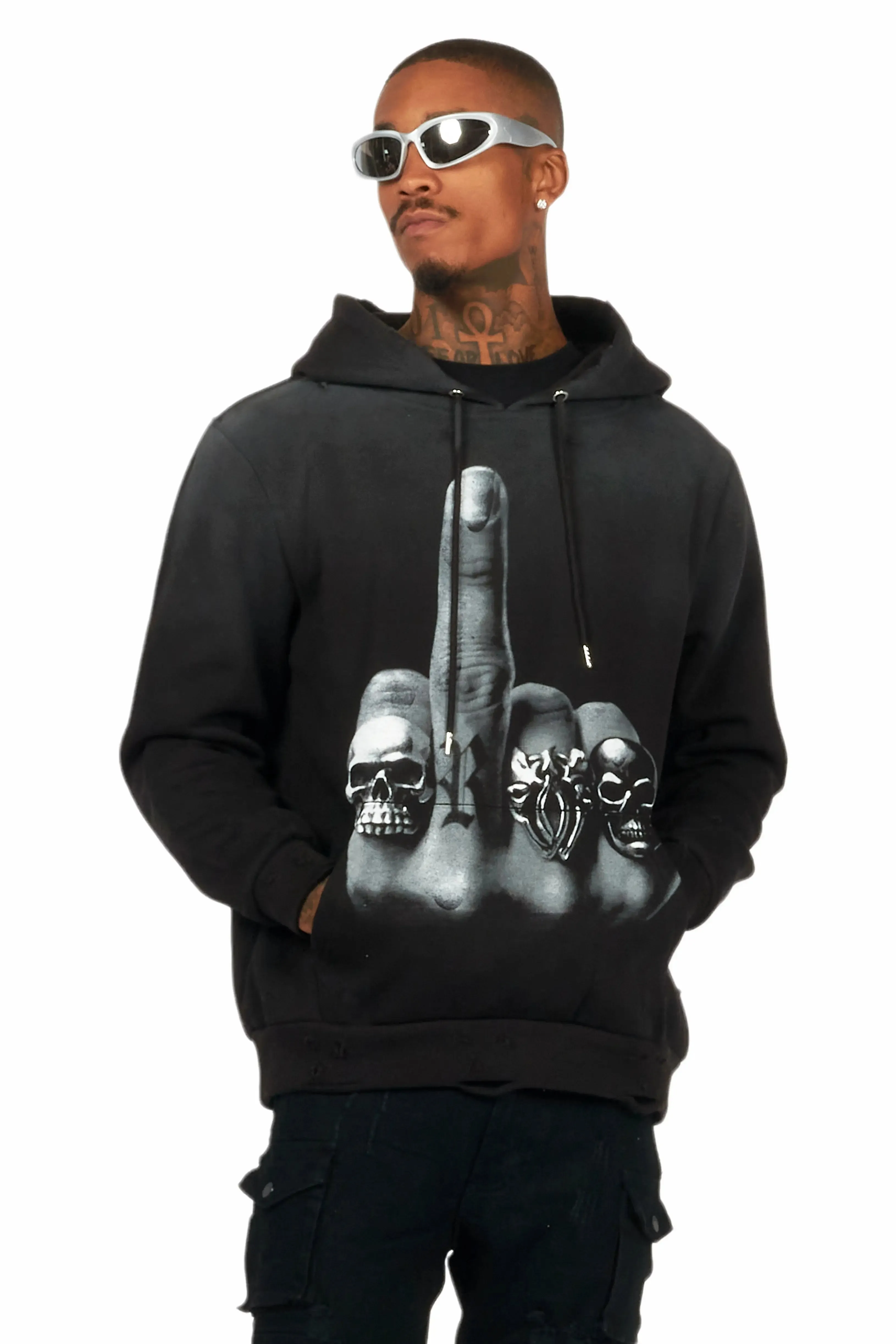 Ummar Black Distressed Graphic Hoodie sold by Rockstar Original product image thumbnail 2