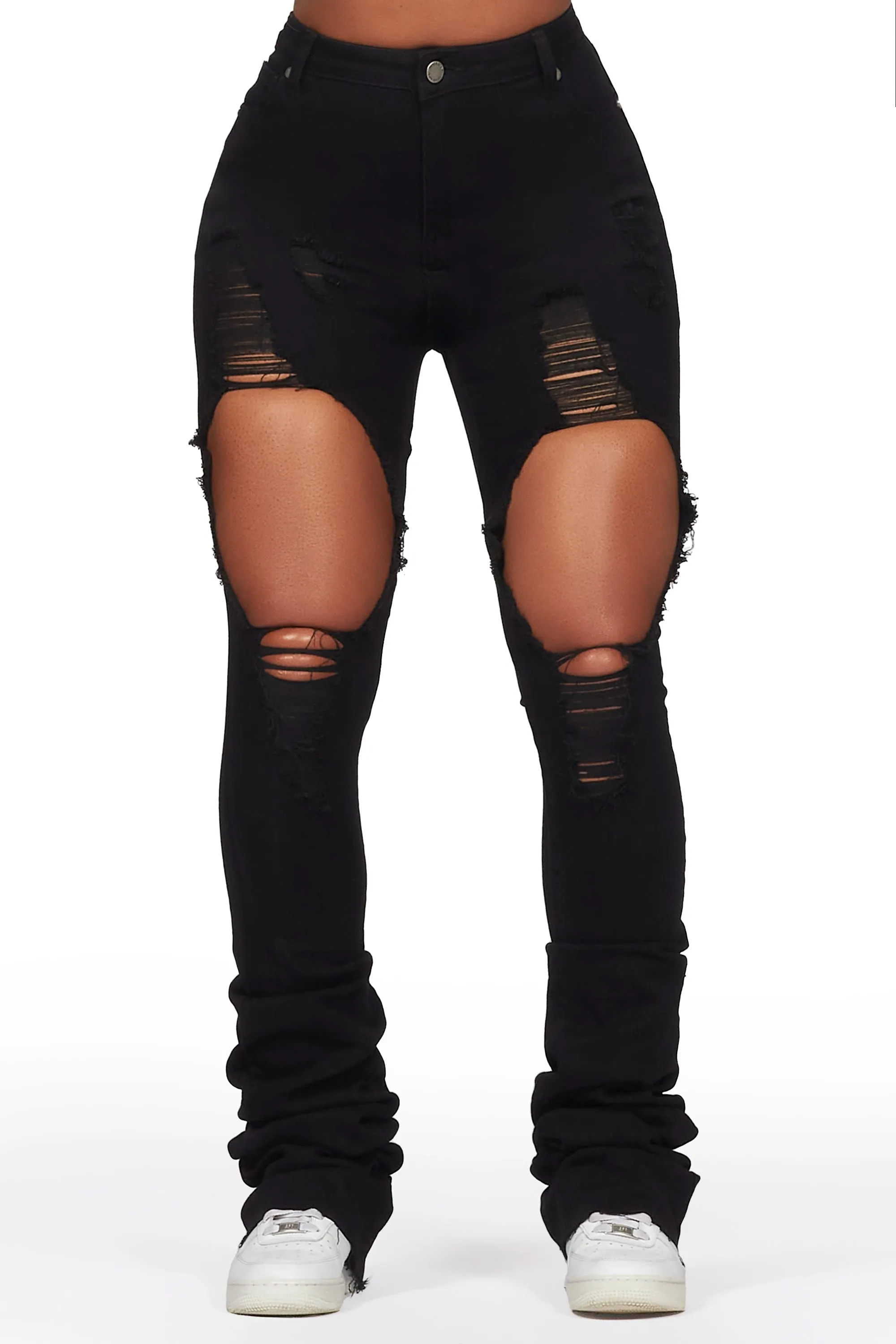 Yours Truly Black Distressed Super Stacked Jean sold by Rockstar Original