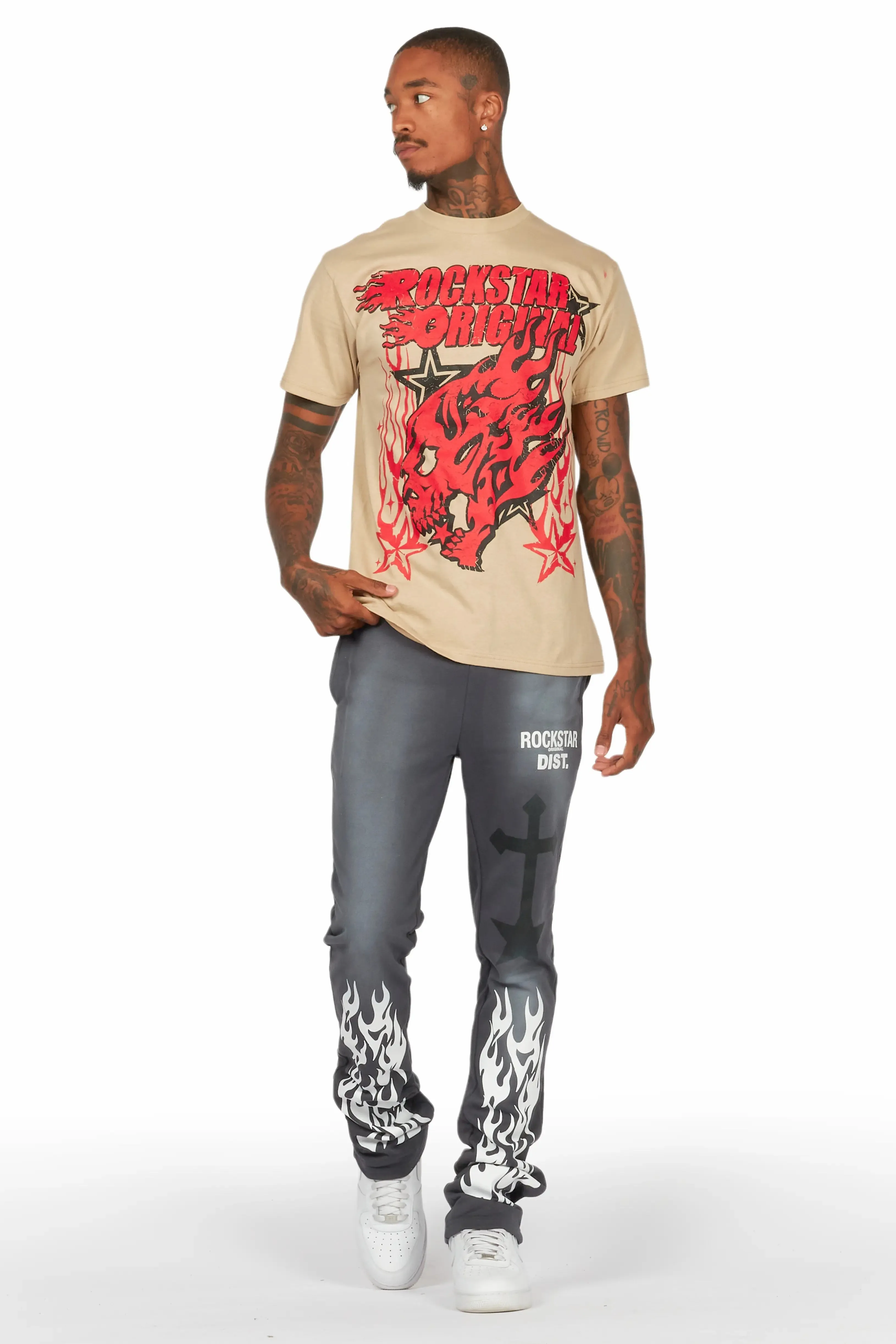 Damini Charcoal Patchwork Stacked Flare Pants sold by Rockstar Original product image thumbnail 3