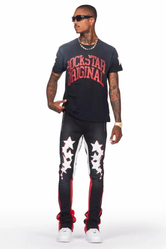 Shiny Black T-Shirt/Stacked Flare Track Set sold by Rockstar Original